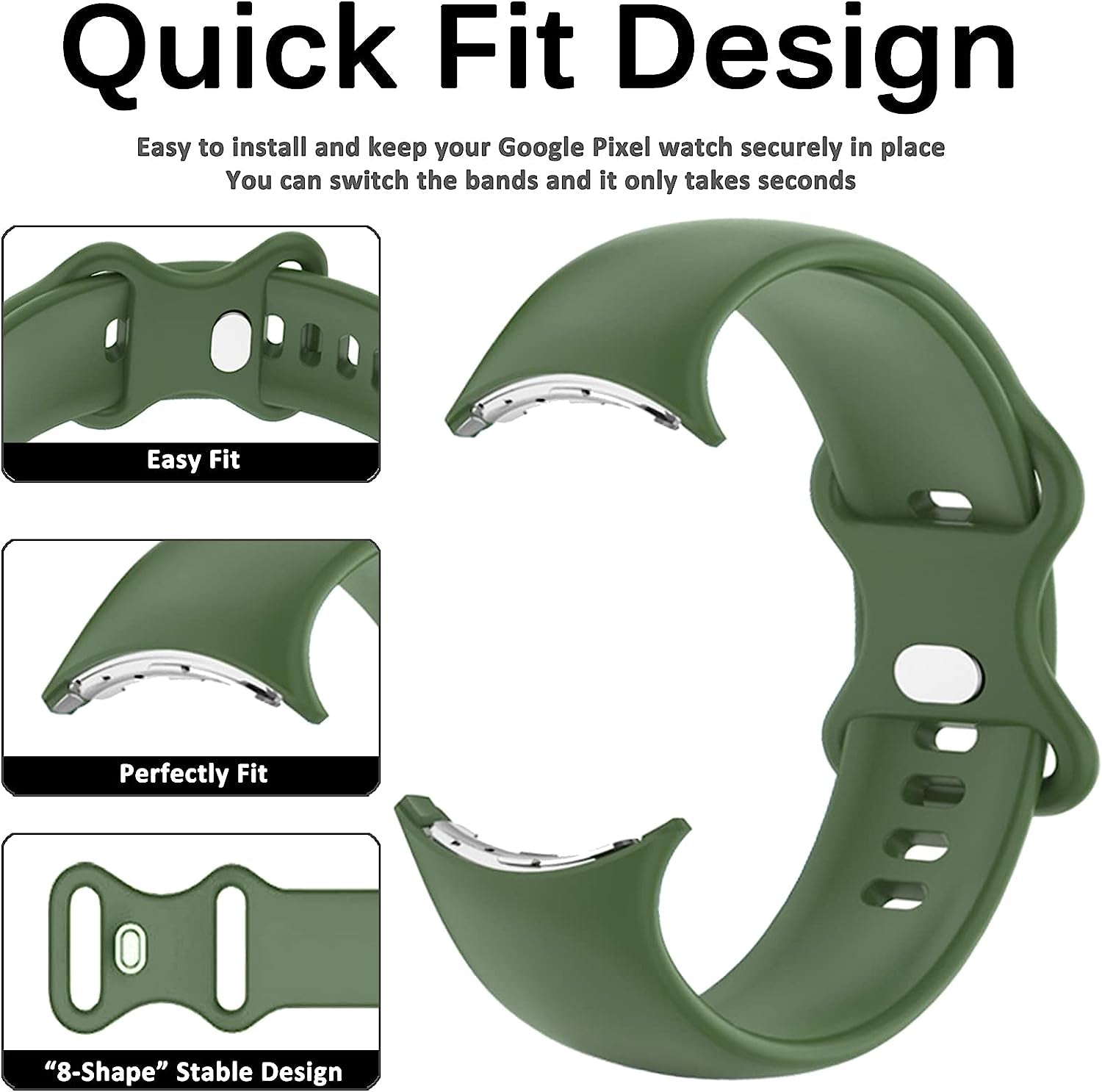 Miimall Compatible for Google Pixel Watch Band Silicone, Flexible Quick Fit Strap for Women Men, Breathable Lightweight Replacement Band Strap for Google Pixel Watch(Deep Green)  Miimall   