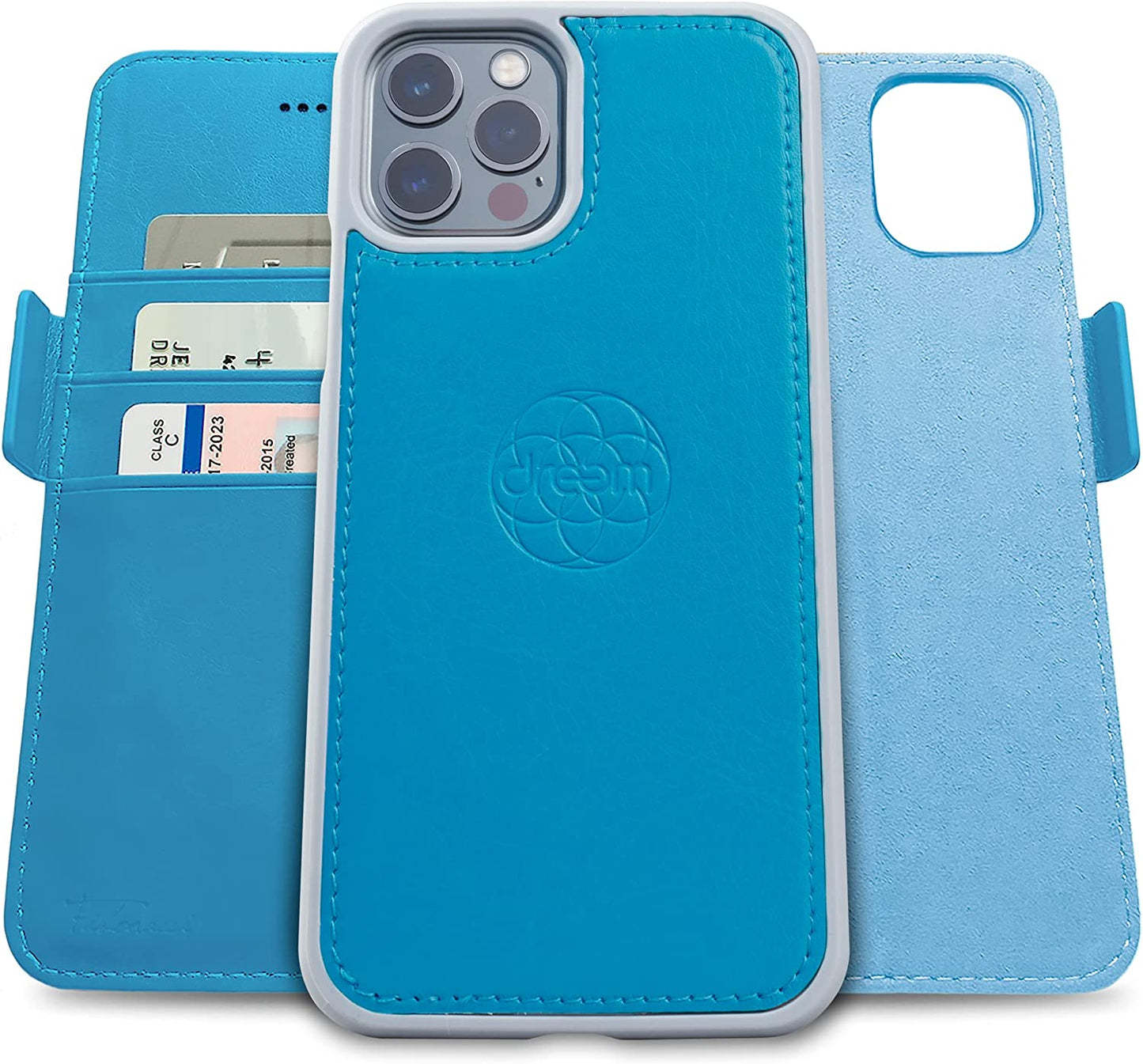 Dreem Fibonacci 2-In-1 Wallet Case for Apple Iphone 13 Pro Max - Luxury Vegan Leather, Magnetic Detachable Shockproof Phone Case, RFID Card Protection, Magsafe Compatible - Coffee  Dreem Sky iPhone 13 Pro Max 