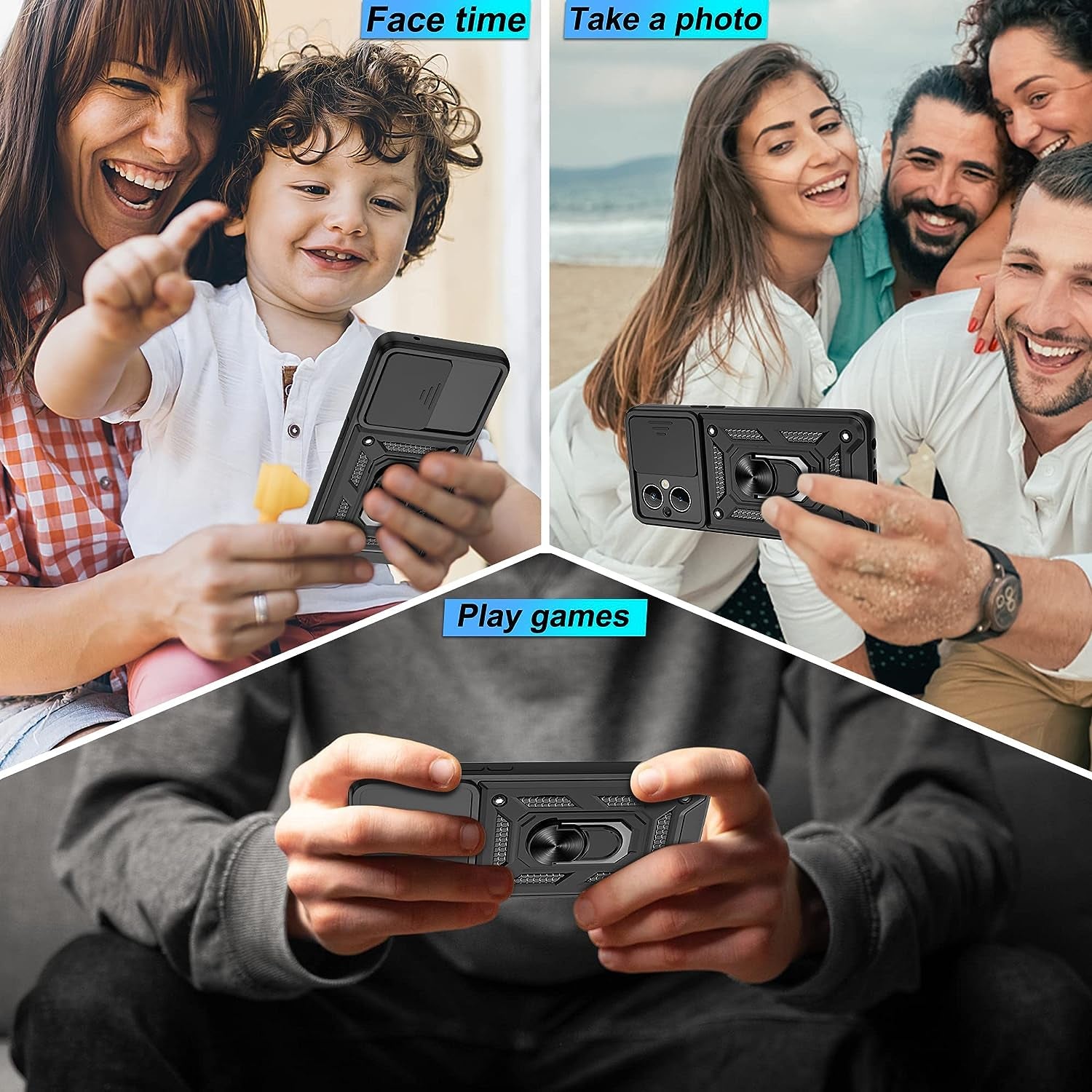 For Oneplus Nord N20 5G Case with HD Screen Protector, Heavy Duty Shockproof Protective Case with Metal Kickstand [Military Grade] Protective Case for Oneplus Nord N20 5G, Black  Atump   