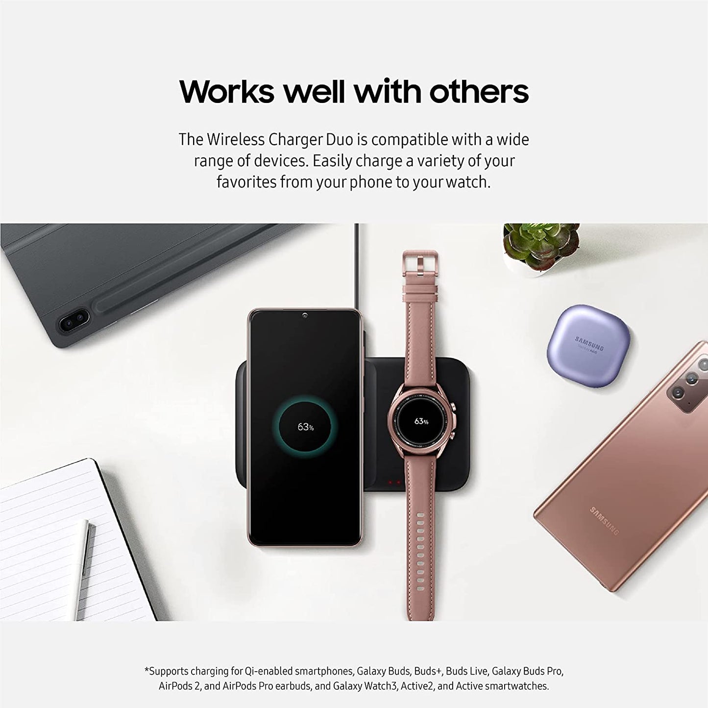 SAMSUNG 9W Wireless Charger Duo W/ USB C Cable, Charge 2 Devices at Once, Cordless Super Fast Charging Pad for Galaxy Phones and Devices, 2021, US Version, Black  Samsung   