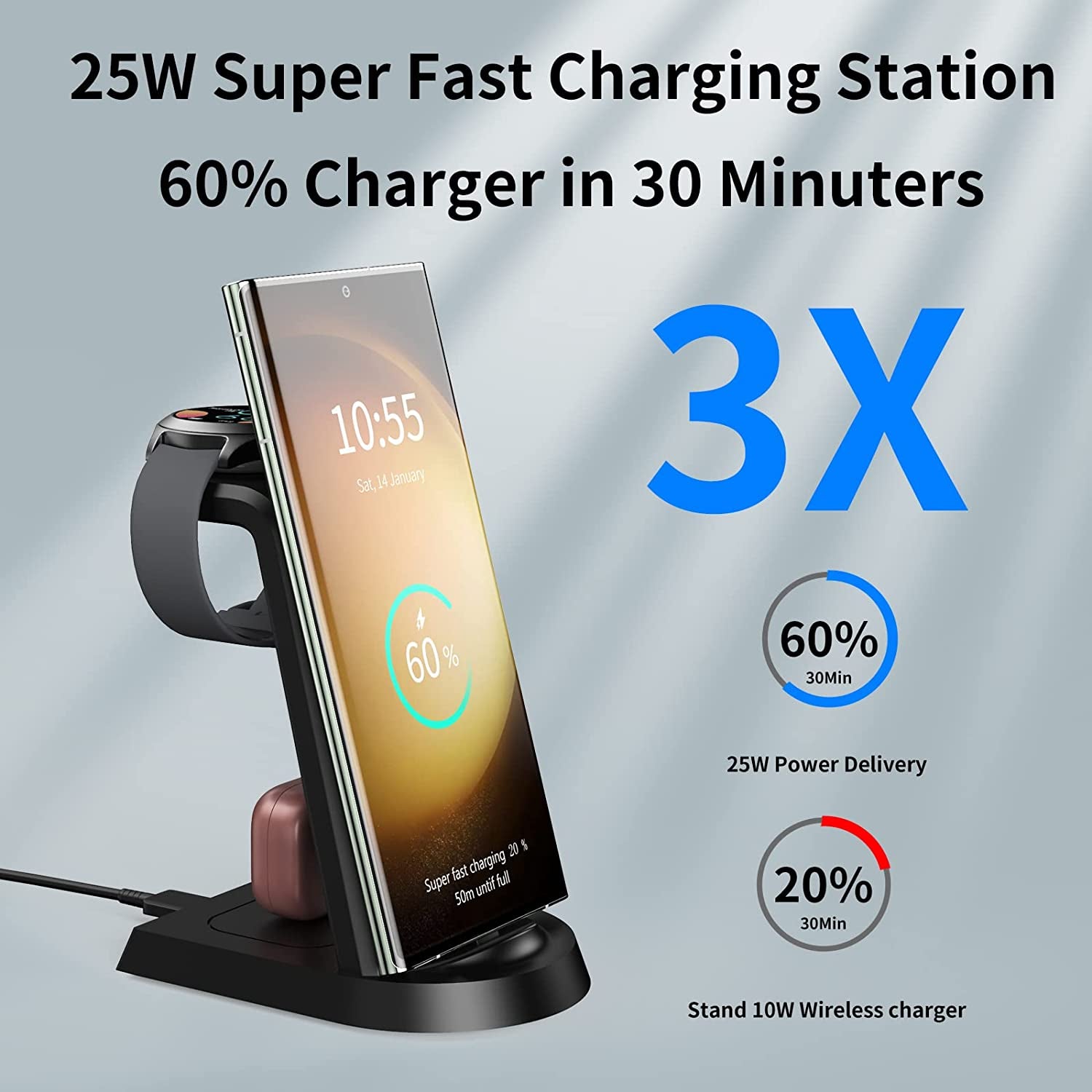 3 in 1 Super Fast Charging for Samsung Multiple Devices,Charging Station Charger for Samsung Galaxy S23/S23 Ultra/S22/S21/S20/Note20,Wireless Charger for Galaxy Watch 5/5 Pro,Galaxy Buds  Shenzhen Ai Infinite Electronics Co., Ltd   