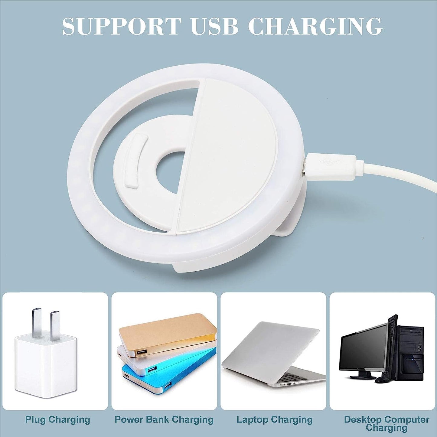 ABLY Clip-On Selfie Ring Light with 36 LED 3 Level Adjustable Brightness Portable Rechargeable Selfie Fill Ring Light Circle Light for Phone Laptop Photography Video Livestream Makeup Fill Light  ABLY   