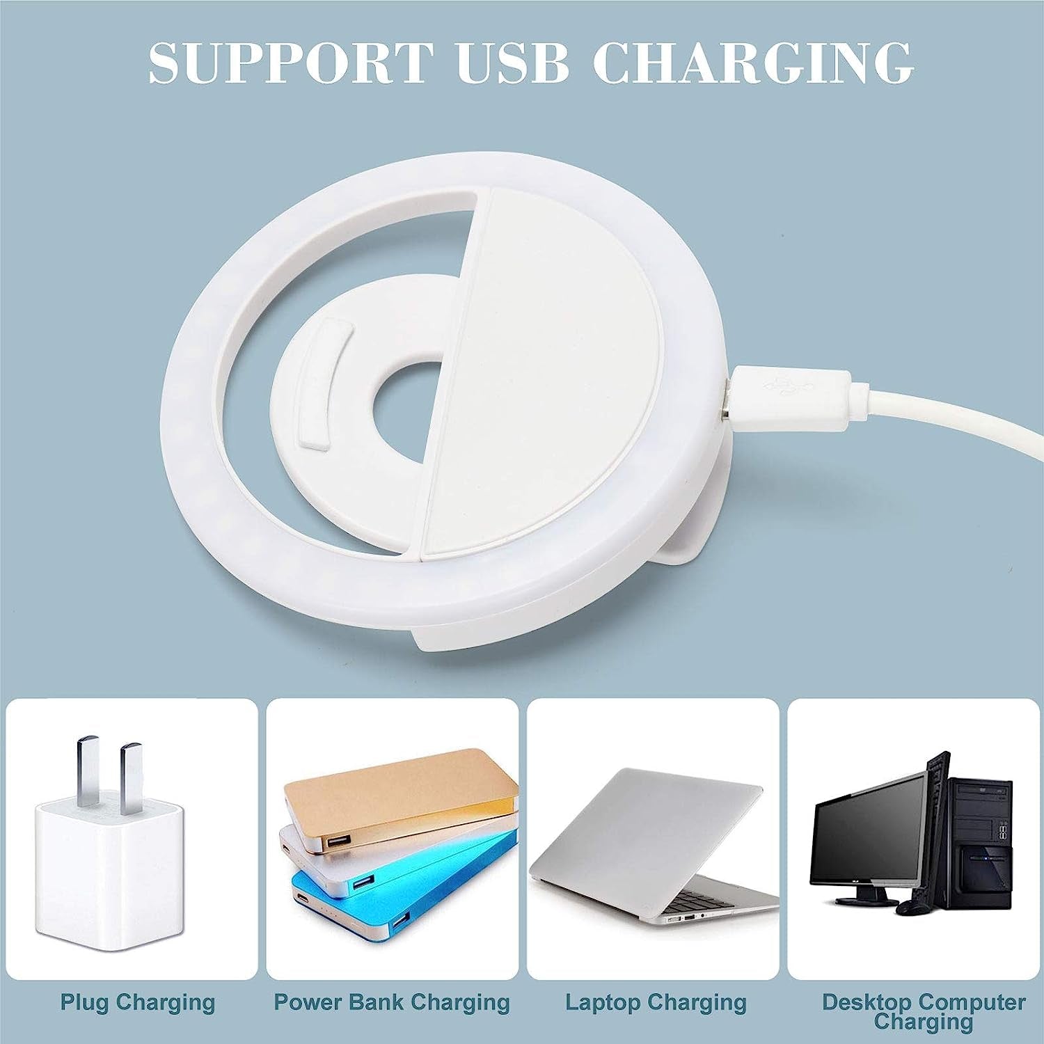 ABLY Clip-On Selfie Ring Light with 36 LED 3 Level Adjustable Brightness Portable Rechargeable Selfie Fill Ring Light Circle Light for Phone Laptop Photography Video Livestream Makeup Fill Light  ABLY   