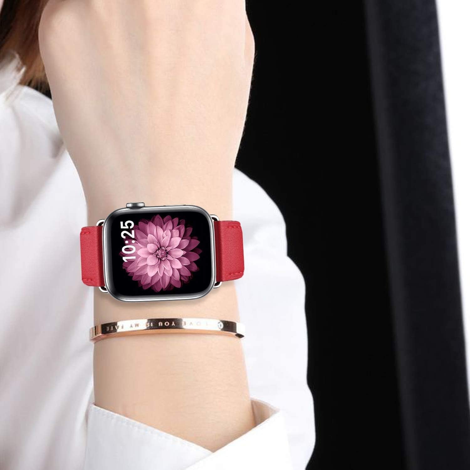 Compatible with Apple Watch Band 42Mm 44Mm 45Mm Women Men,Pierre Case Genuine Leather Sweatproof Classic Replacement Strap Stainless Steel Buckle for Iwatch Series 7/6/Se/5/4/3/2/1(Red,42Mm 44Mm 45Mm)  TOKASA   