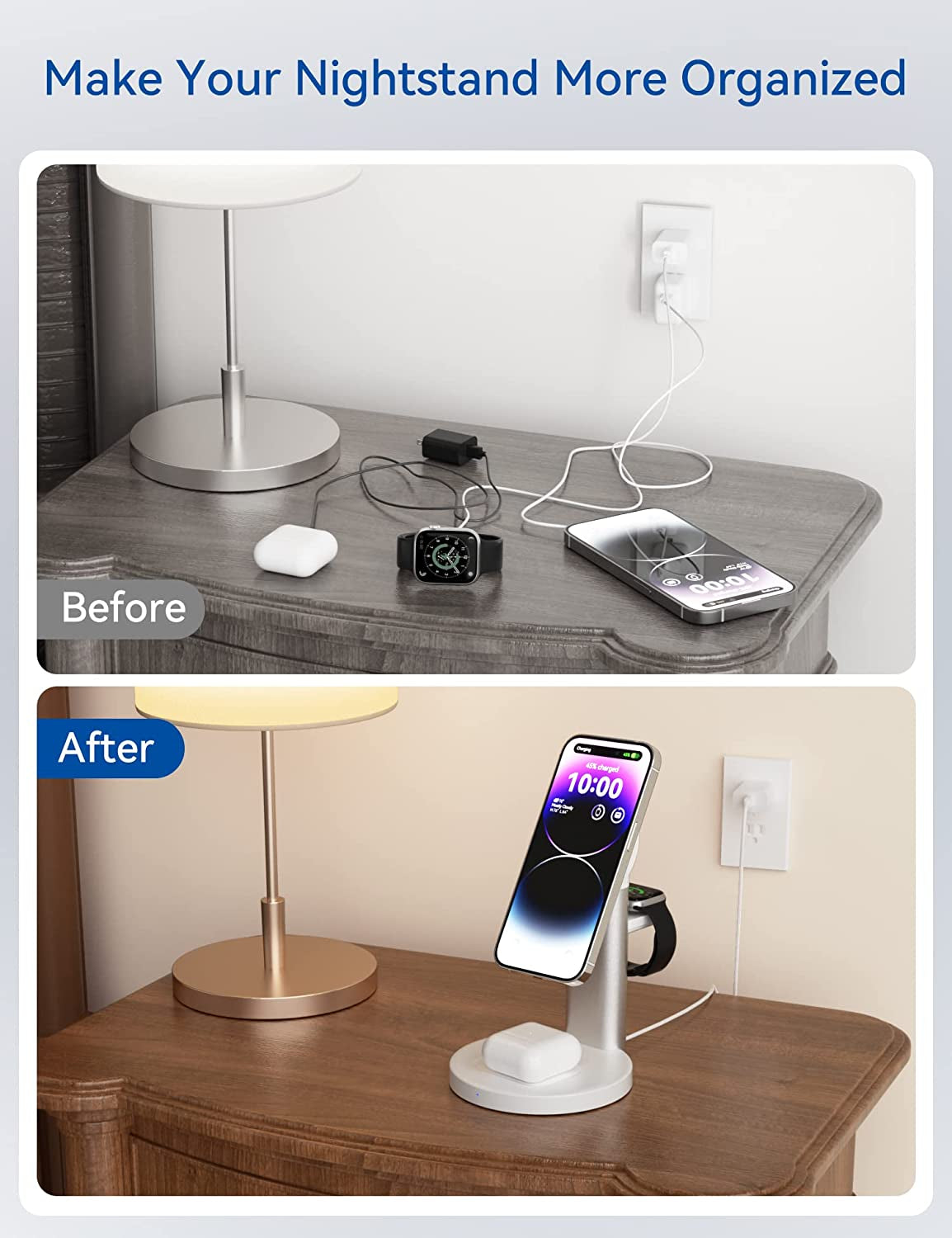 ELEGRP Magnetic Wireless Charger Station, Magesafe Charger 3 in 1 with 18W Adapter, for Iphone 14 (Plus/Pro/Pro Max), Iphone 13/12 (Mini/Pro/Pro Max), Iwatch, Airpods/Samsung Earbuds (White)  ELEGRP   