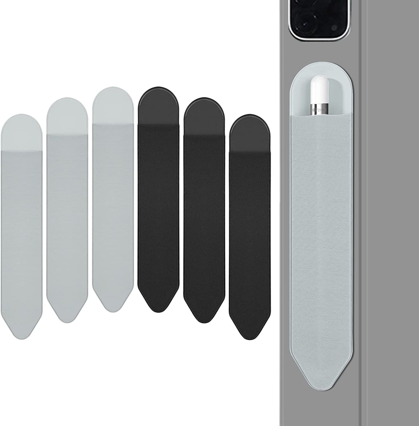 XLDLQU Apple Pencil Holder, 5 Pack Durable Elastic Apple Pencil (1St and 2Nd Gen) Case Pocket, Adhesive Sleeve Pouch for Ipad 8.3/9.7/10.2/10.5/11/12.9 Inch (Black Black)  XLDLQU Black Grey  