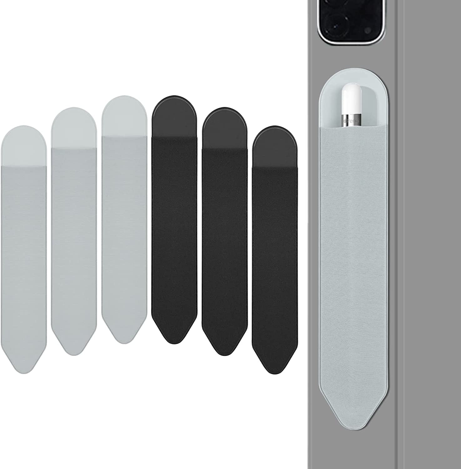 XLDLQU Apple Pencil Holder, 5 Pack Durable Elastic Apple Pencil (1St and 2Nd Gen) Case Pocket, Adhesive Sleeve Pouch for Ipad 8.3/9.7/10.2/10.5/11/12.9 Inch (Black Black)  XLDLQU Black Grey  