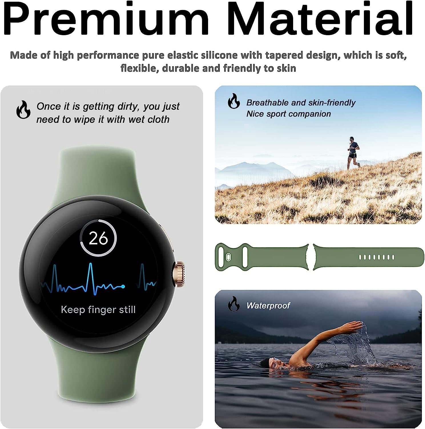 Miimall Compatible for Google Pixel Watch Band Silicone, Flexible Quick Fit Strap for Women Men, Breathable Lightweight Replacement Band Strap for Google Pixel Watch(Deep Green)  Miimall   