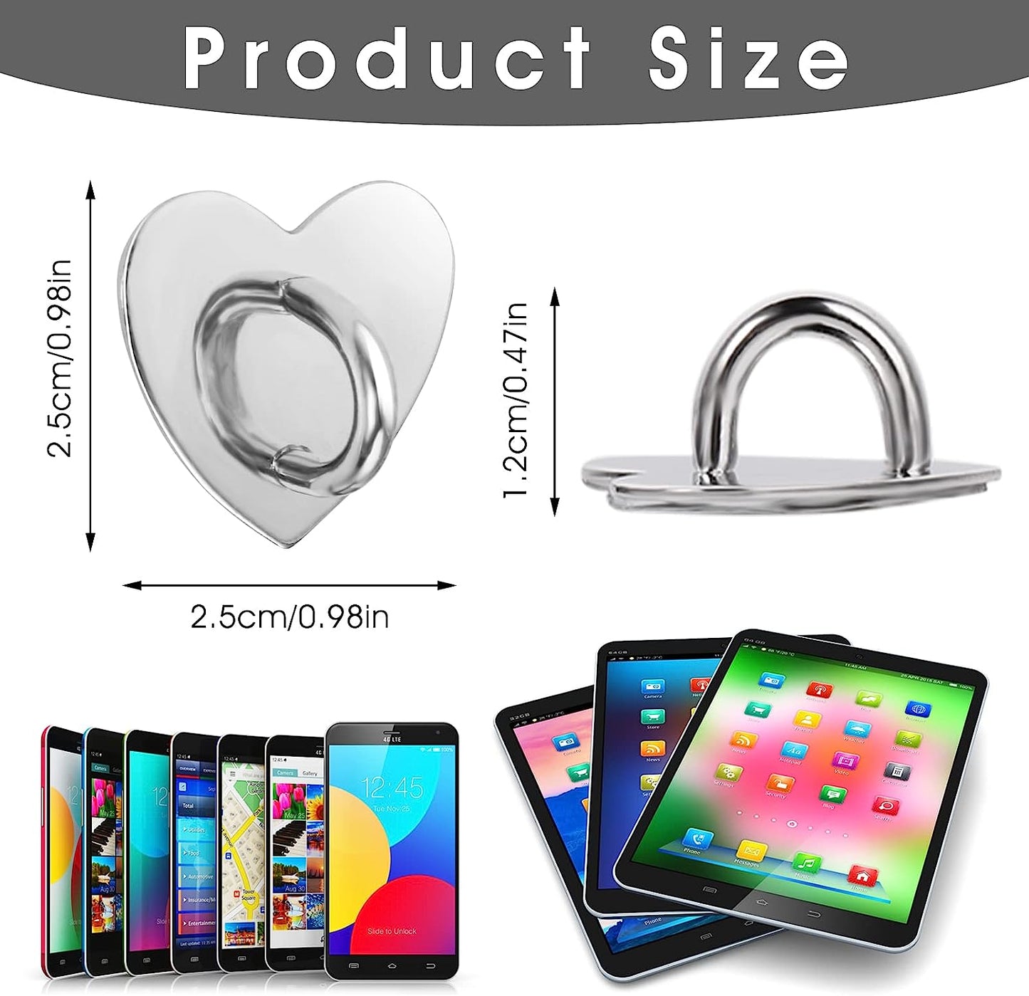 12 Pieces Phone Charm Hook, Cell Phone Finger Ring Phone Keychain Ring Adhesive Metal Phone Finger Grip Loop Stand Heart Holder for DIY Phone Case Pad Tablet Supplies  Grevosea   