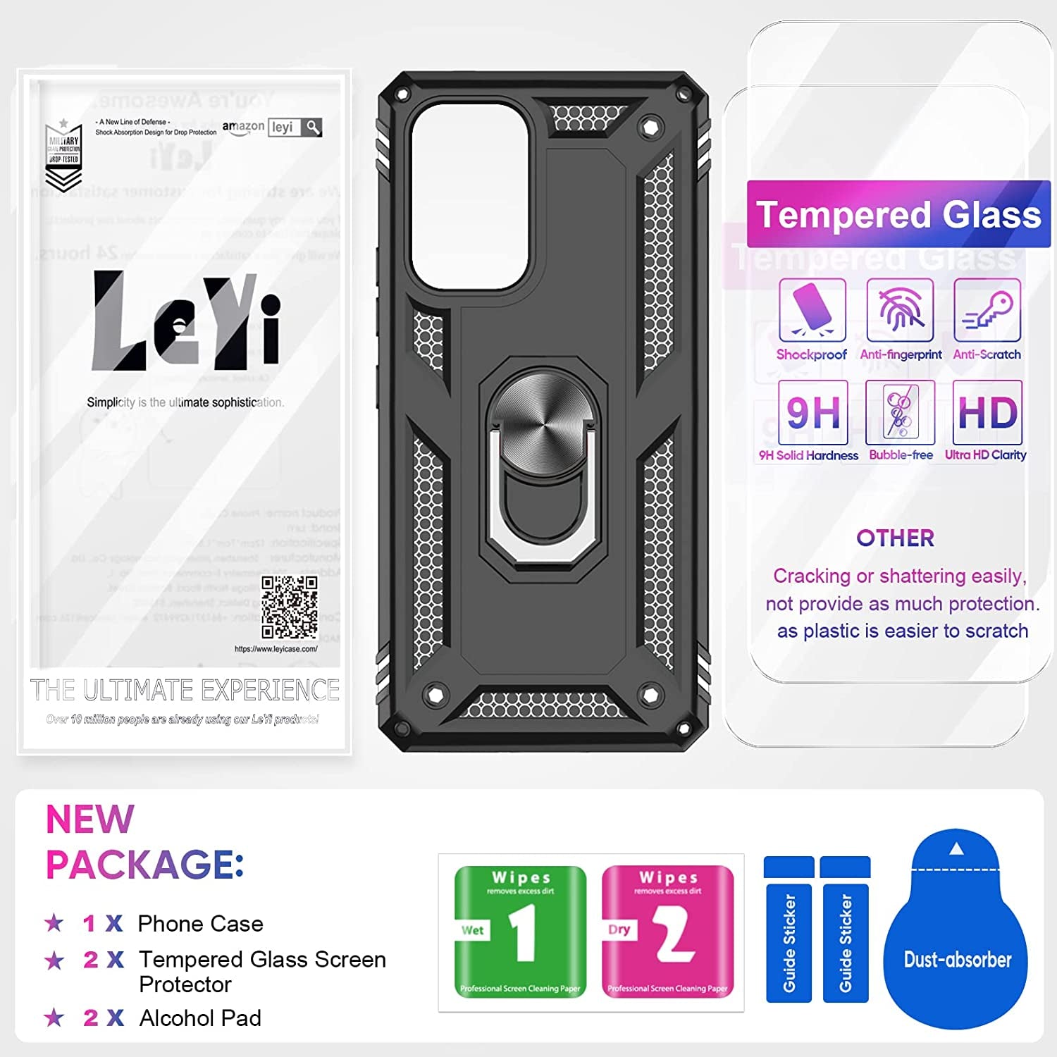 Leyi for Galaxy A53 5G Case with [2 Pack] Screen Protectors, A53 5G Case [Military-Grade] Shockproof Protective Case, Samsung Galaxy A53 Ring Kickstand Phone Cover Case for Samsung A53 5G, Black  LeYi   