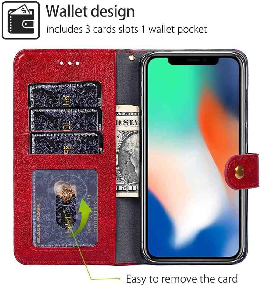 Mojiery Phone Cover Zipper Wallet Folio Case for LG G6, Premium PU Leather Slim Fit Cover for LG G6, 1 Photo Frame Slot, 3 Card Slots, Dirt-Proof, Red  MojieRy   