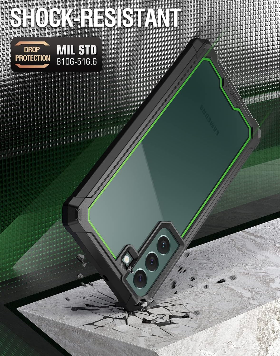 Poetic Guardian Case for Samsung Galaxy S22 5G 6.1" (2022) [6FT Mil-Grade Drop Tested], Built-In Screen Protector Work with Fingerprint ID, Full Body Rugged Shockproof Cover Case, Green/Clear  Poetic   