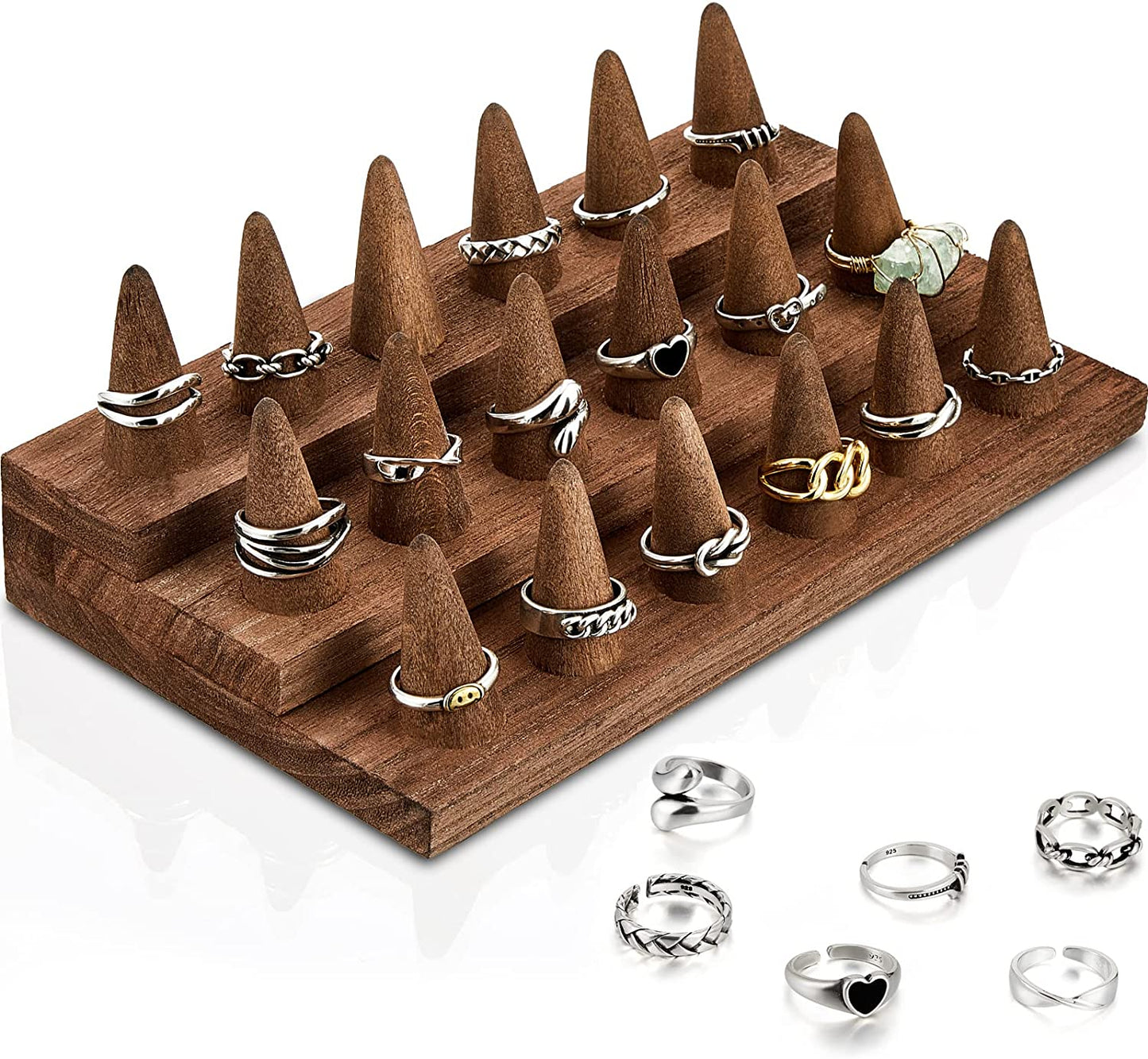 Juexica 18 Fingers Wood Ring Display Wooden Finger Ring Stand Ring Display for Selling Jewelry Display Holder Showcase for Ring Organizer Jewelry Show Storage  Juexica   