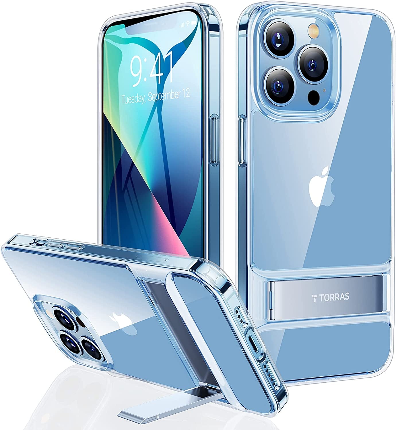 TORRAS Moonclimber for Iphone 13 Pro Max Case, [3 Stand Ways][Non-Yellowing & Military Grade Shockproof] Protective Slim Hard Clear Phone Case with Stand 6.7'' 2021, Green  TORRAS Clear iPhone 13 Pro Max 