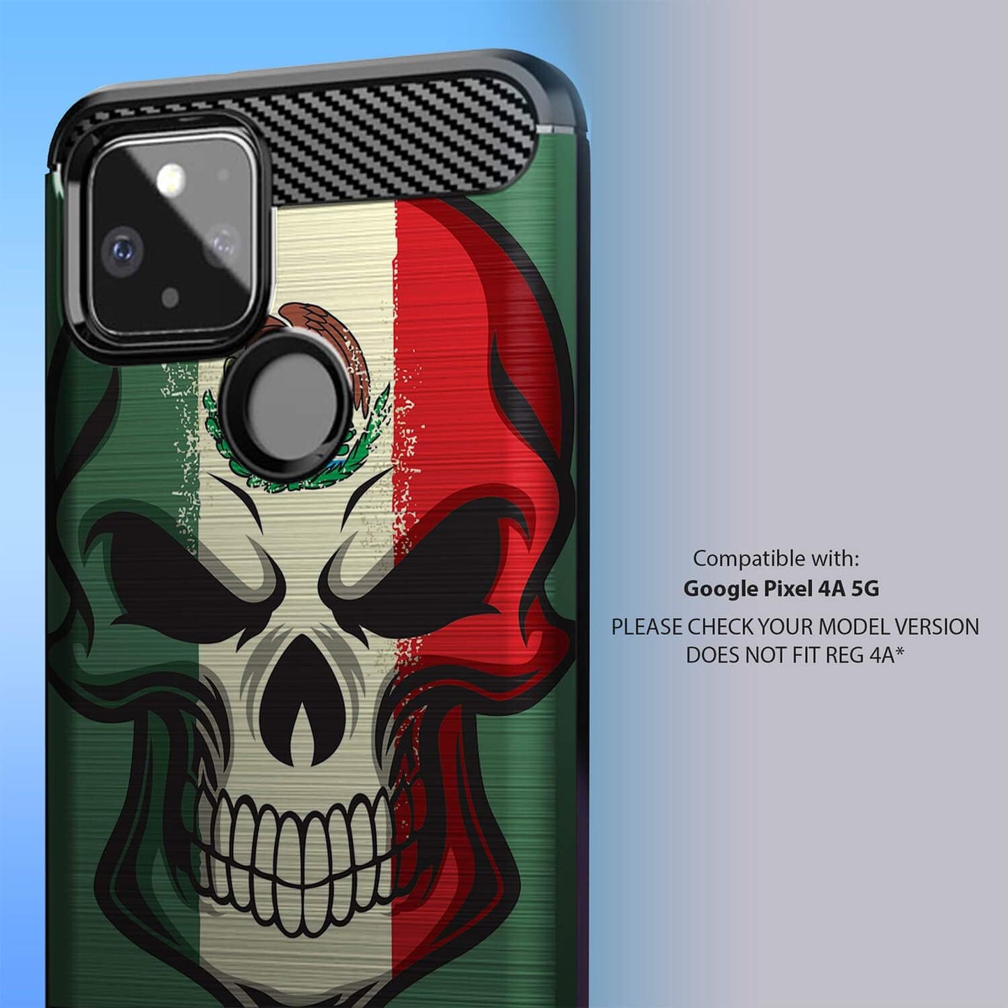 Casesondeck Slim Case Compatible with [Google Pixel 4A 5G (2020)] Thin Scratch Preventing TPU, Matte Finish Carbon Fiber Texture Edges (Mexican Skull)  CasesonDeck   