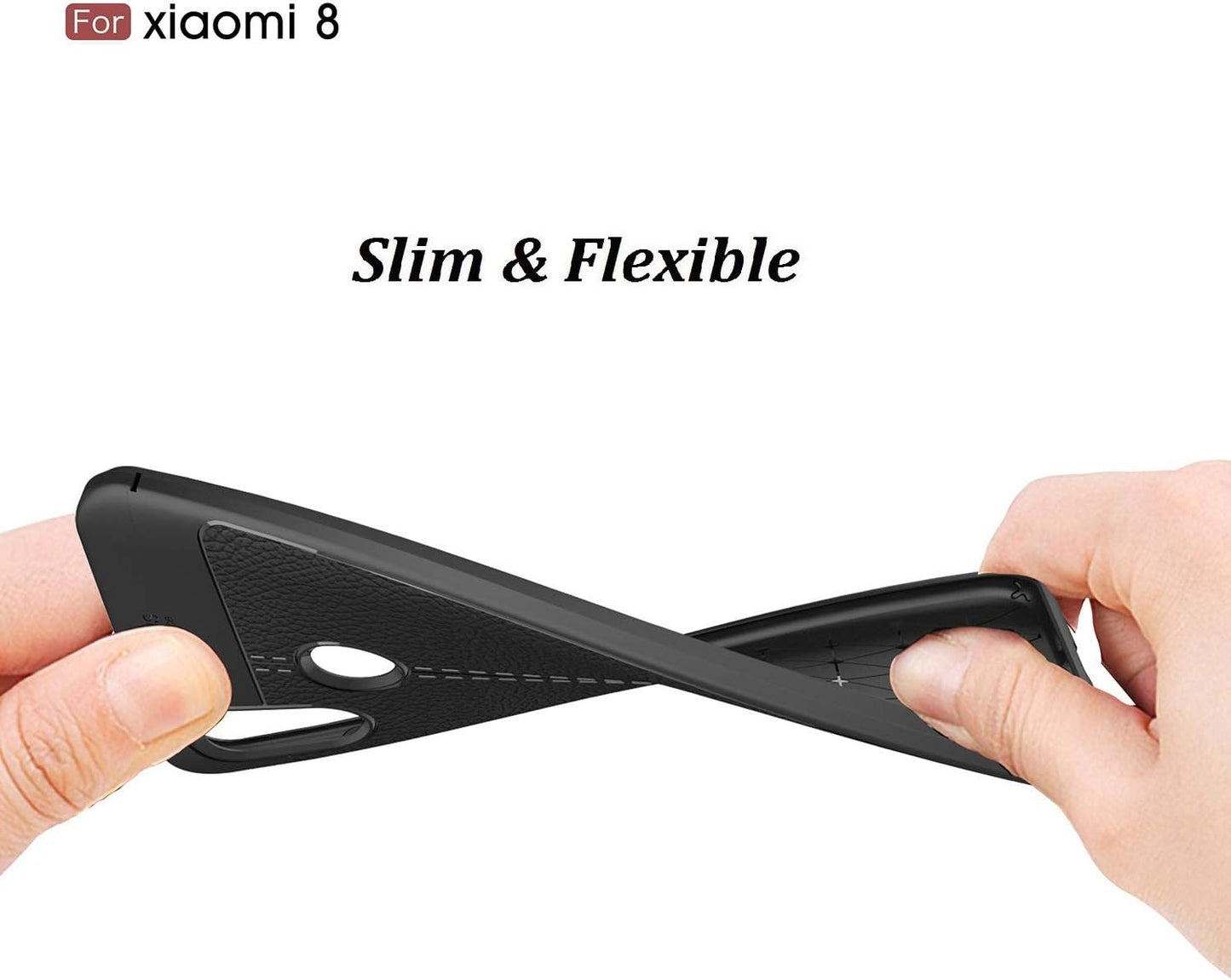 Cruzerlite Case Compatible with Cellphone Xiaomi Mi 8 Case, Flexible Slim Case with Leather Texture Grip Pattern and Shock Absorption TPU Cover Compatible with Cellphone Xiaomi Mi 8 (Black)  Mi8-PAT   