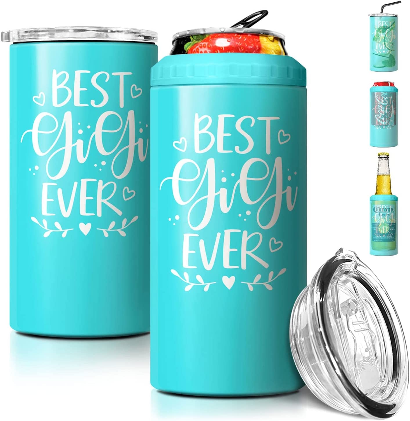 SANDJEST 4-In-1 Best Dad Ever Tumbler Gifts for Dad from Daughter Son - 12Oz Dad Can Cooler Tumblers Travel Mug Cup - Stainless Steel Insulated Cans Coozie Christmas, Birthday, Father'S Day Gift  SANDJEST Best Gigi Ever - Mint  