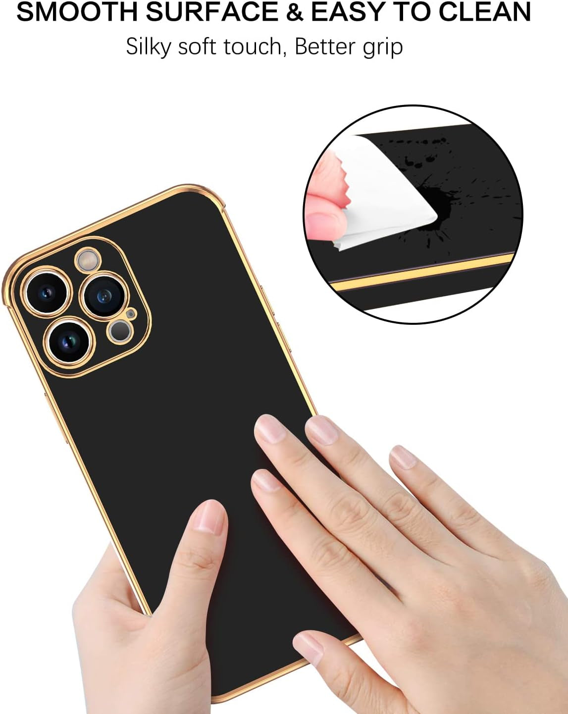 BENTOBEN Iphone 14 Pro Case, Phone Case Iphone 14 Pro 6.1", Slim Thin Luxury Shockproof Protection Soft TPU Bumper Drop Protective Girls Women Boy Men Cute Iphone 14 Pro Cover, Black/Gold Design  BENTOBEN   