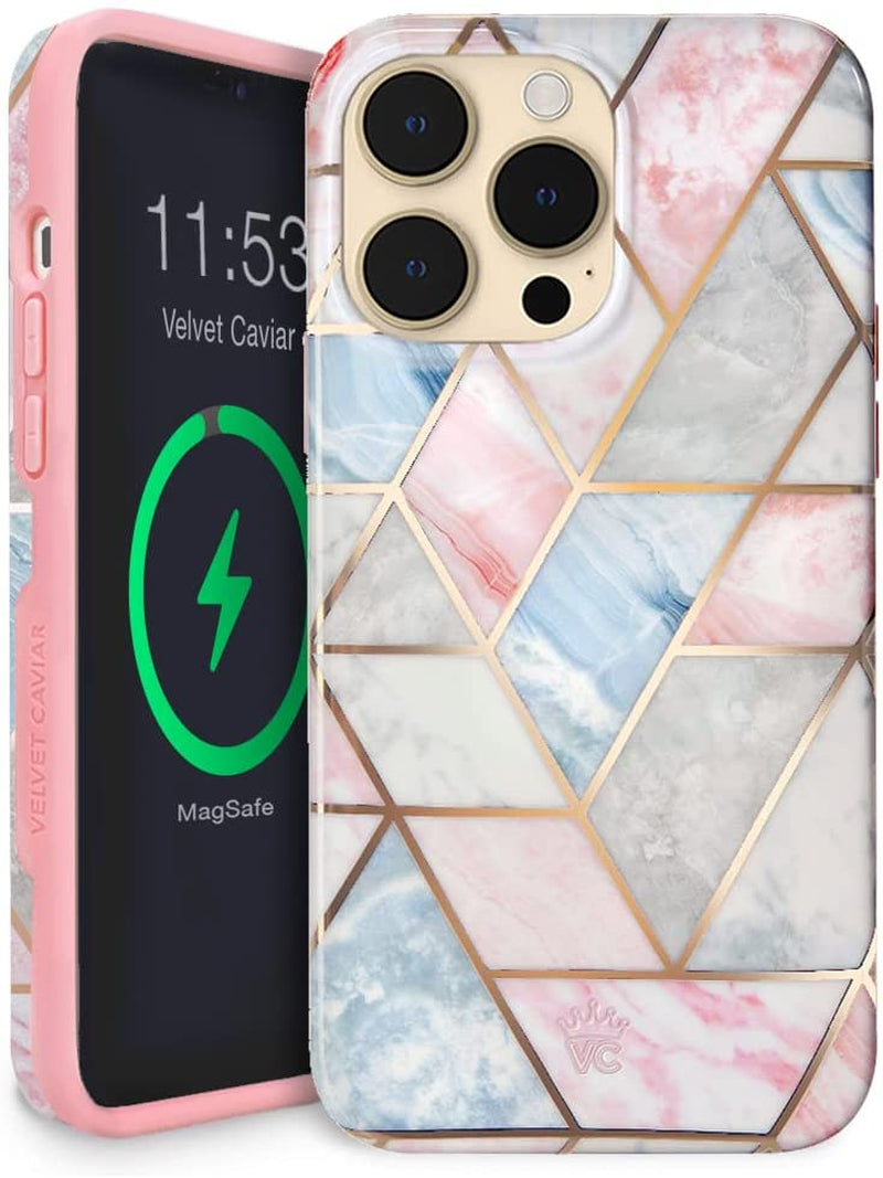 Velvet Caviar Designed for Iphone 14 Case Black Marble [10Ft Drop Tested] Compatible with Magsafe - Protective Microfiber Lining  Velvet Caviar Geometric Marble iPhone 14 Pro 