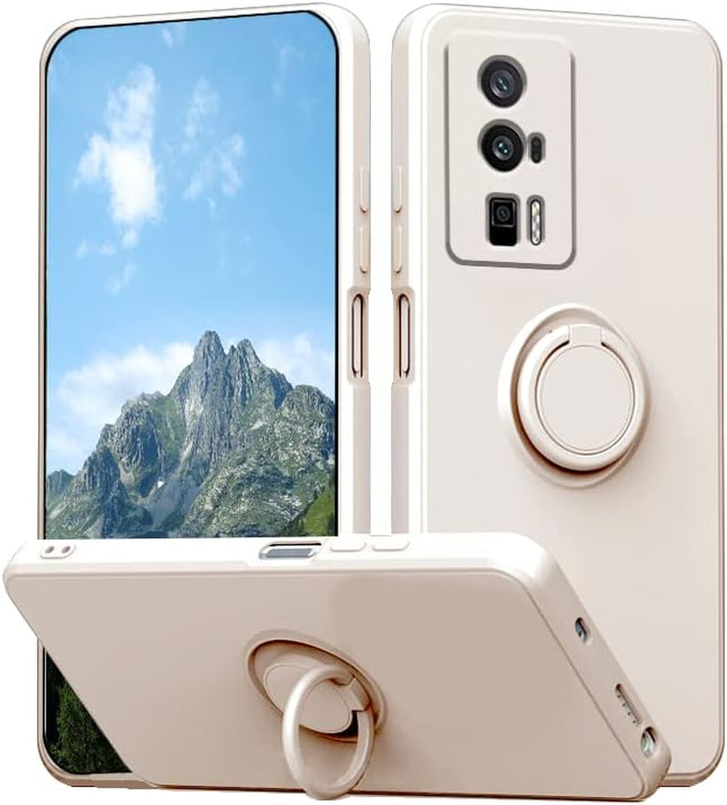 Wousunly Compatible with Poco F5 Pro Case with Ring Kickstand Black, Xiaomi Poco F5 Pro Phone Case Silicone Liquid with Soft Microfiber Lining Slim Shockproof Protective Cover (Black)  Wousunly White  