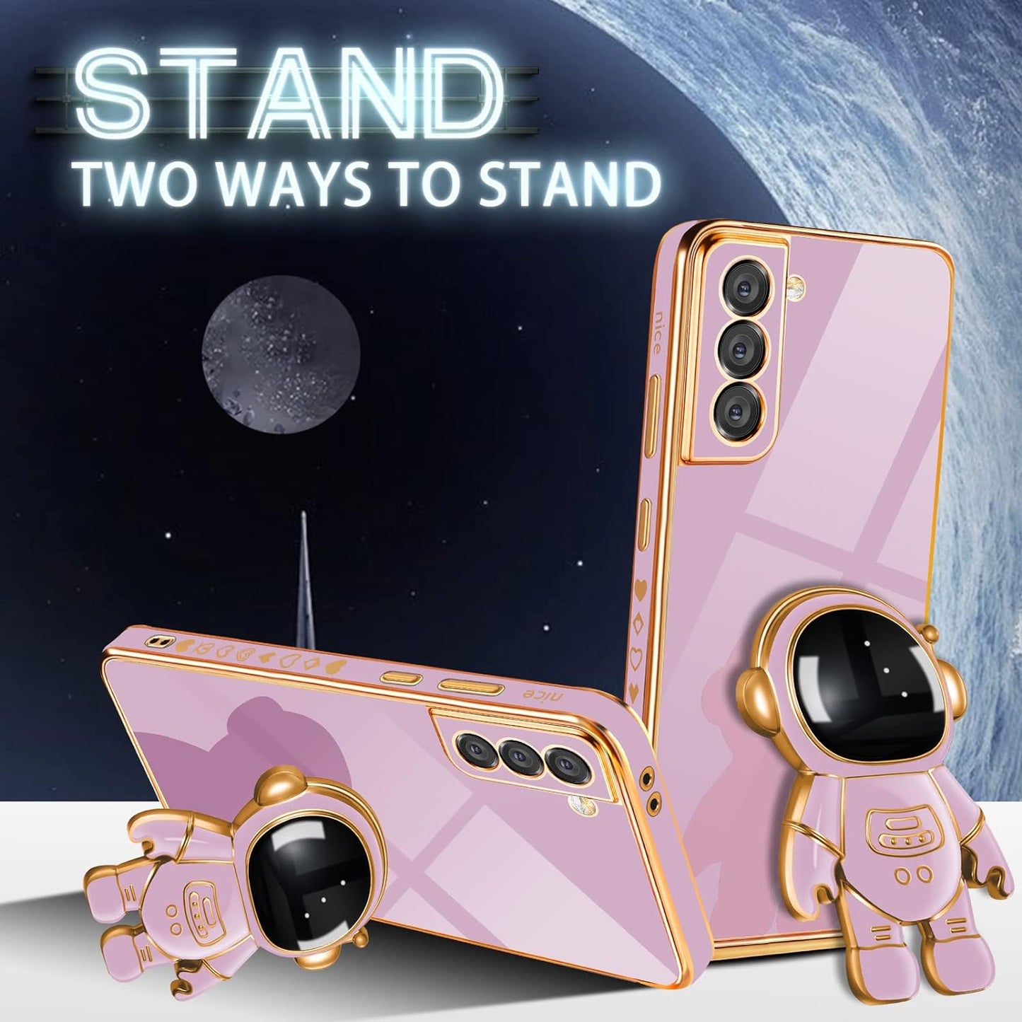 Buleens for Samsung Galaxy S21 plus Case with Astronaut Stand, Women Girls Galaxy S21 plus Cases, Girly Cute 6D Outer Space Heart Pattern Phone Cover for S21+ 6.7 Inch Purple  Buleens   