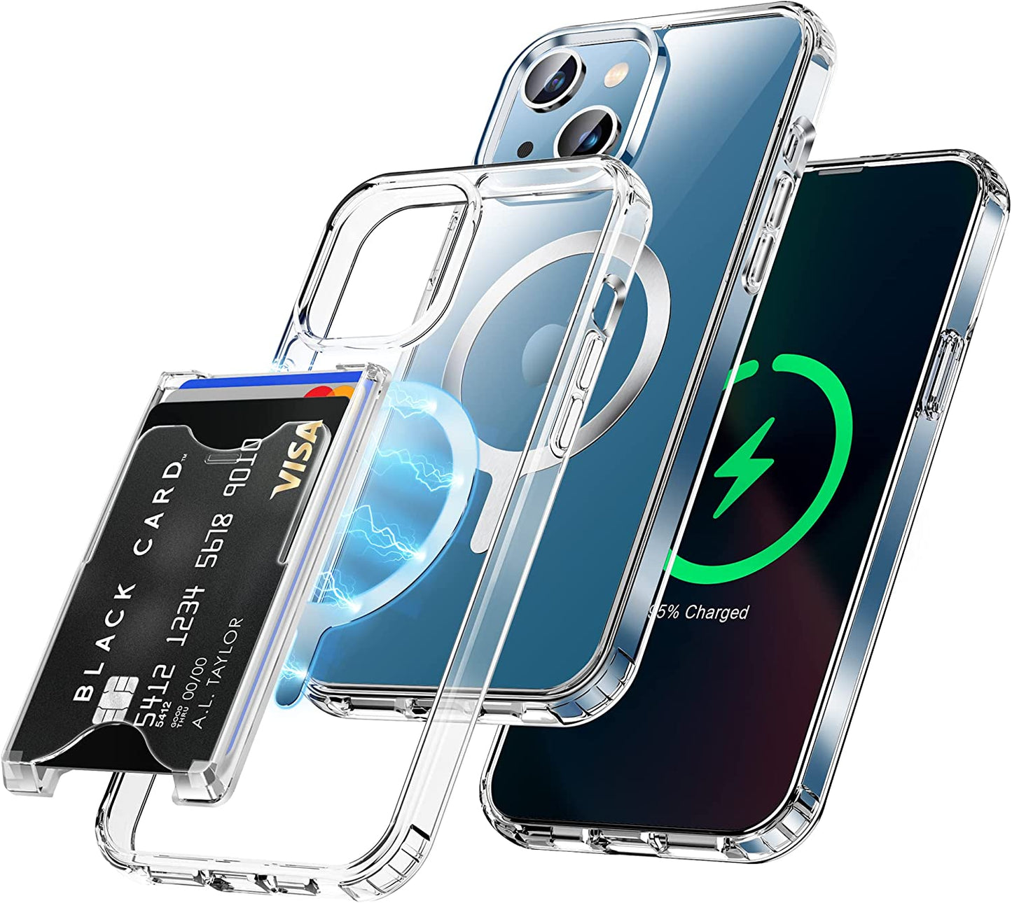 Shields up Designed for Iphone 13 Wallet Case with Card Holder Magnetic [3 Cards] Compatible with Magsafe, Crystal Clear [Anti-Yellowing Technology] Slim Protective Shockproof Cover - Clear  Shields Up inc   