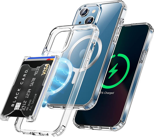 Shields up Designed for Iphone 13 Wallet Case with Card Holder Magnetic [3 Cards] Compatible with Magsafe, Crystal Clear [Anti-Yellowing Technology] Slim Protective Shockproof Cover - Clear  Shields Up inc   