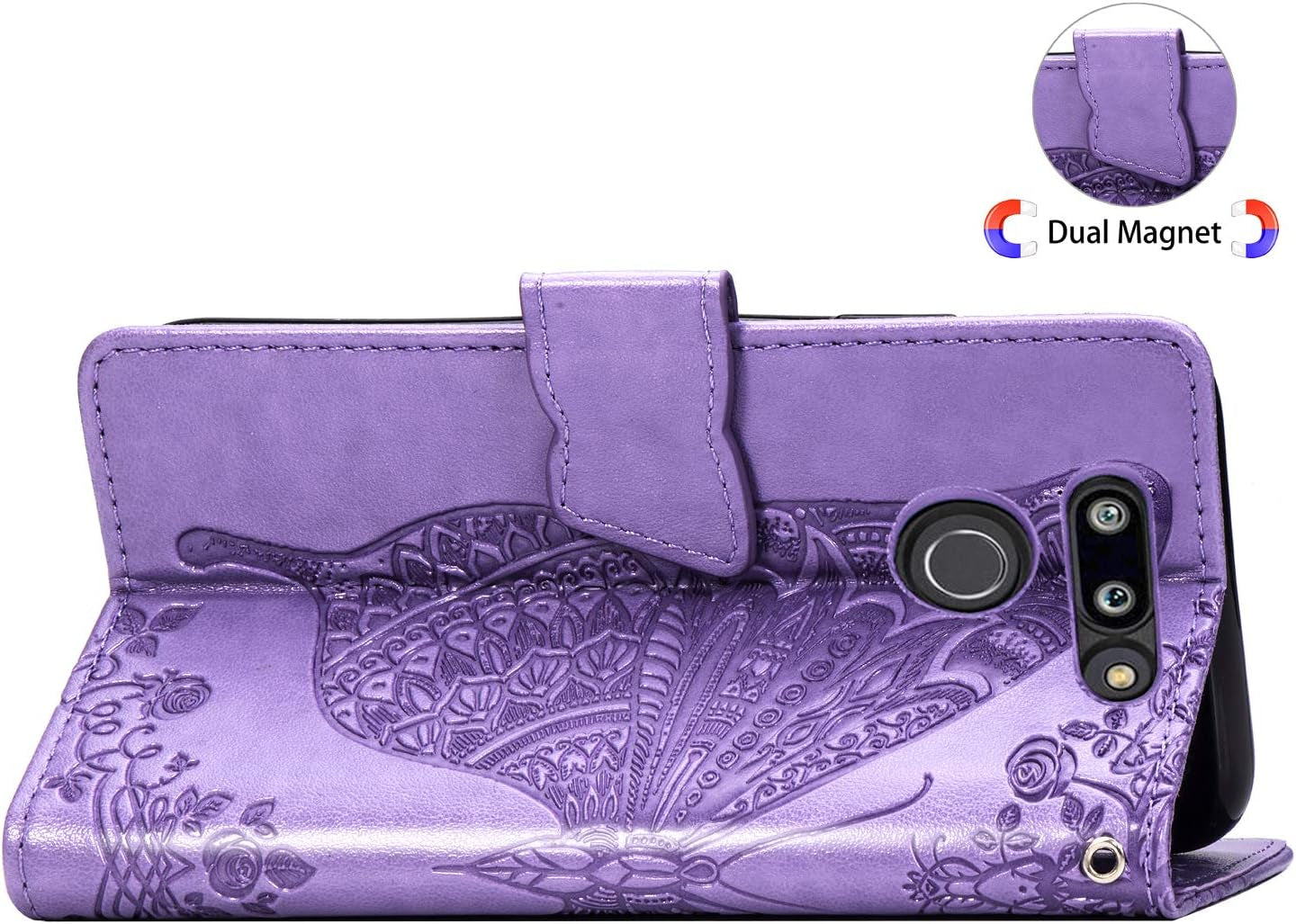 ZYZX LG G8 Thinq Wallet Case,3D Butterfly Flower LG G8 Thinq PU Leather Flip Phone Shell, with Credit Cards Slot and Stand Shockproof Magnetic Protective Cover-Hzd  ZYZX   