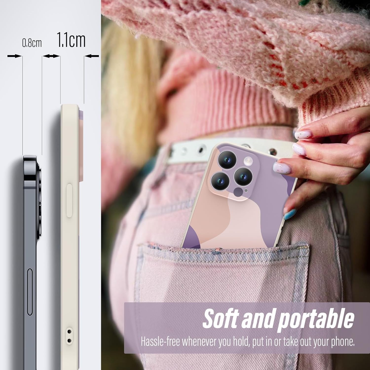 YSLBWLE for Iphone 12 Mini Case, Thin Liquid Silicone Case,Shockproof,Slim Thin Phone Case for Iphone 12 Mini,Full Body Screen Camera Protective Cover-Beige White+Purple 9-Ip12Mini-01  YSLBWLE   