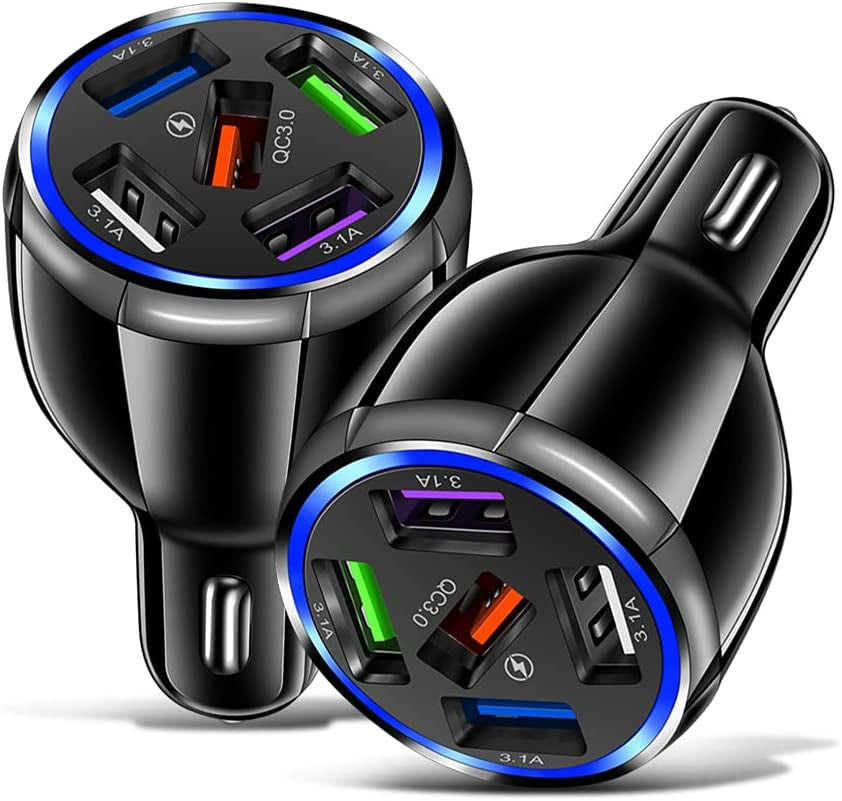 5-Port USB Fast Car Charger, QC3.0 Fast Charging Car Charger Adapter, 5 Multi Port Cigarette Lighter USB Charger, Car Phone Charger Compatible with Iphone/Android/Samsung Galaxy S10 S9 plus and More  Wekttznol/XAYVG   
