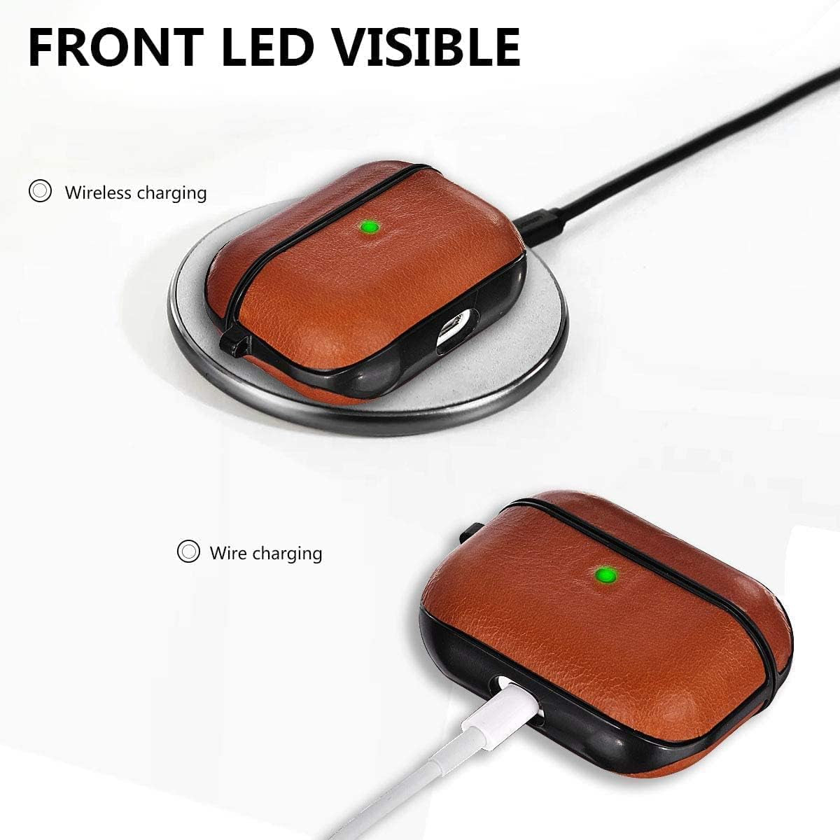 V-Moro Compatible with Airpods Pro Case Leather, Genuine Leather Airpod Pro Case for Airpods Pro [Front LED Visible] Protective Cover Skin Brown Men Women  V-MORO   