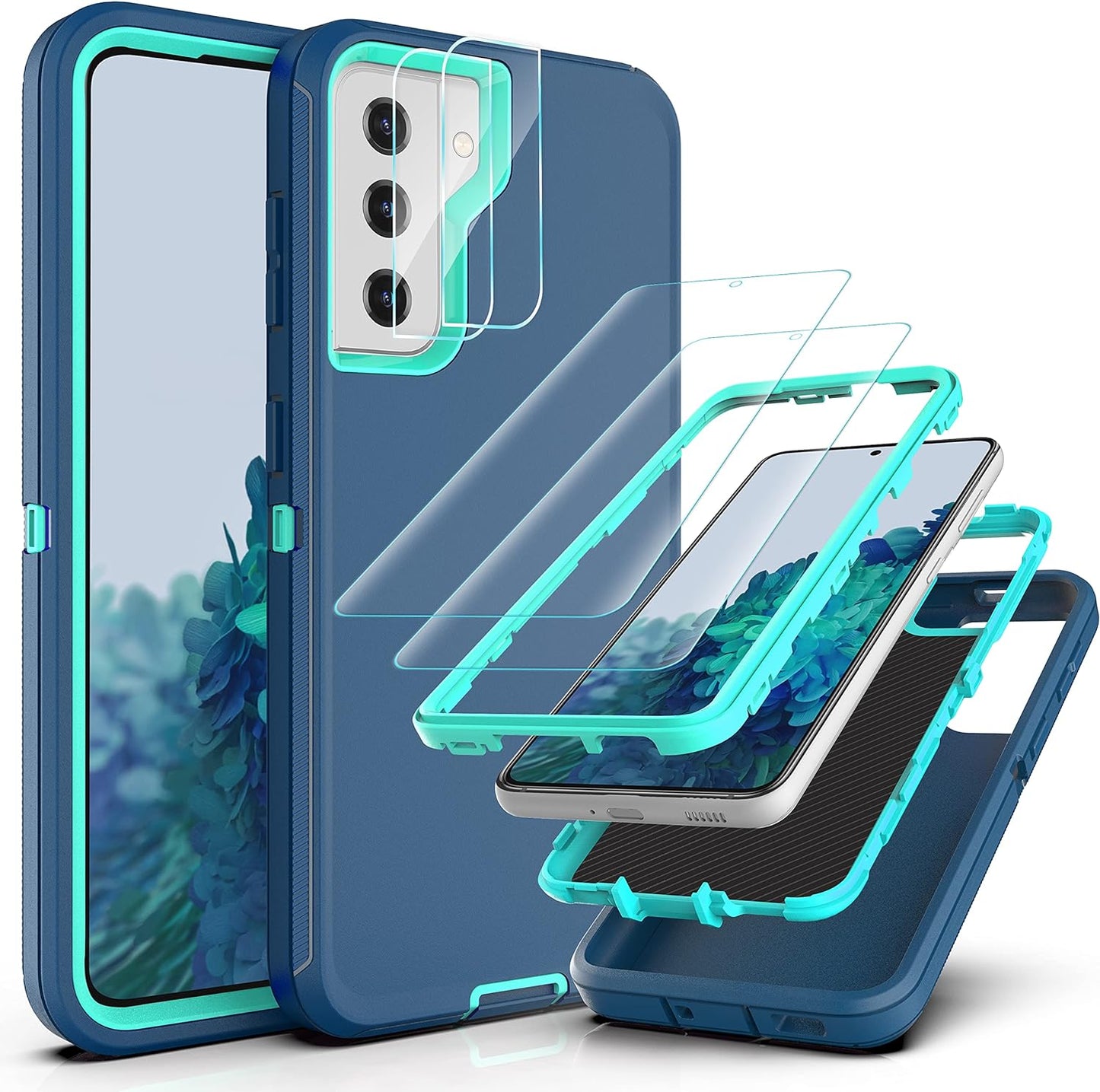 Ymhxcy Galaxy S21 Case, Drop 3 Layer Durable Cover (No Screen Protector) Solid Rubber Case / 16Ft Test Clear Case for Samsung Galaxy S21-Crystal Clear  YmhxcY Sf-Blue And Turquoise Sf-Galaxy S21 