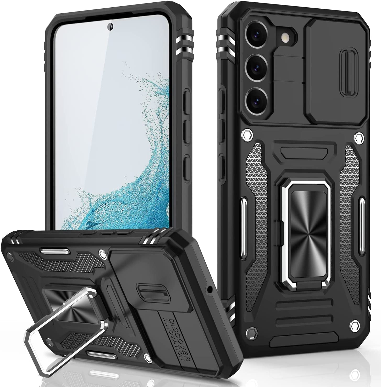 LUMARKE Galaxy S22 plus Case with Camera Cover,Samsung S22 plus Cover Pass 16Ft Drop Test Military Grade Heavy Duty Protective Phone Case with Kickstand for Samsung Galaxy S22 plus Black  LUMARKE   