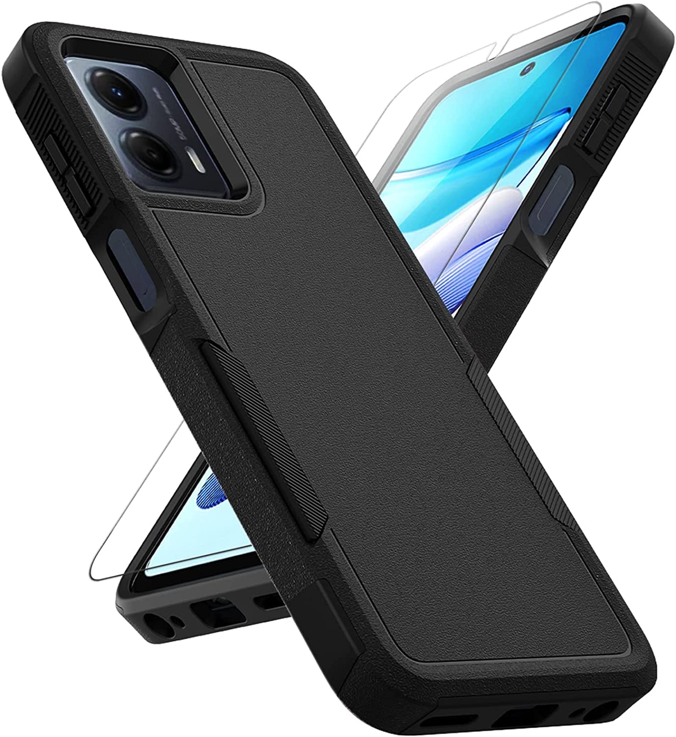 For Moto G 5G 2023 / Moto G Power 5G 2023 Case: Dual Layer Protective Heavy Duty Cell Phone Cover Shockproof Rugged with Screen Protector - Military Protection - Motorola Moto G 5G 2023, Red  Jinxian Co., Ltd. Black (Pc) + Black (Tpu)  