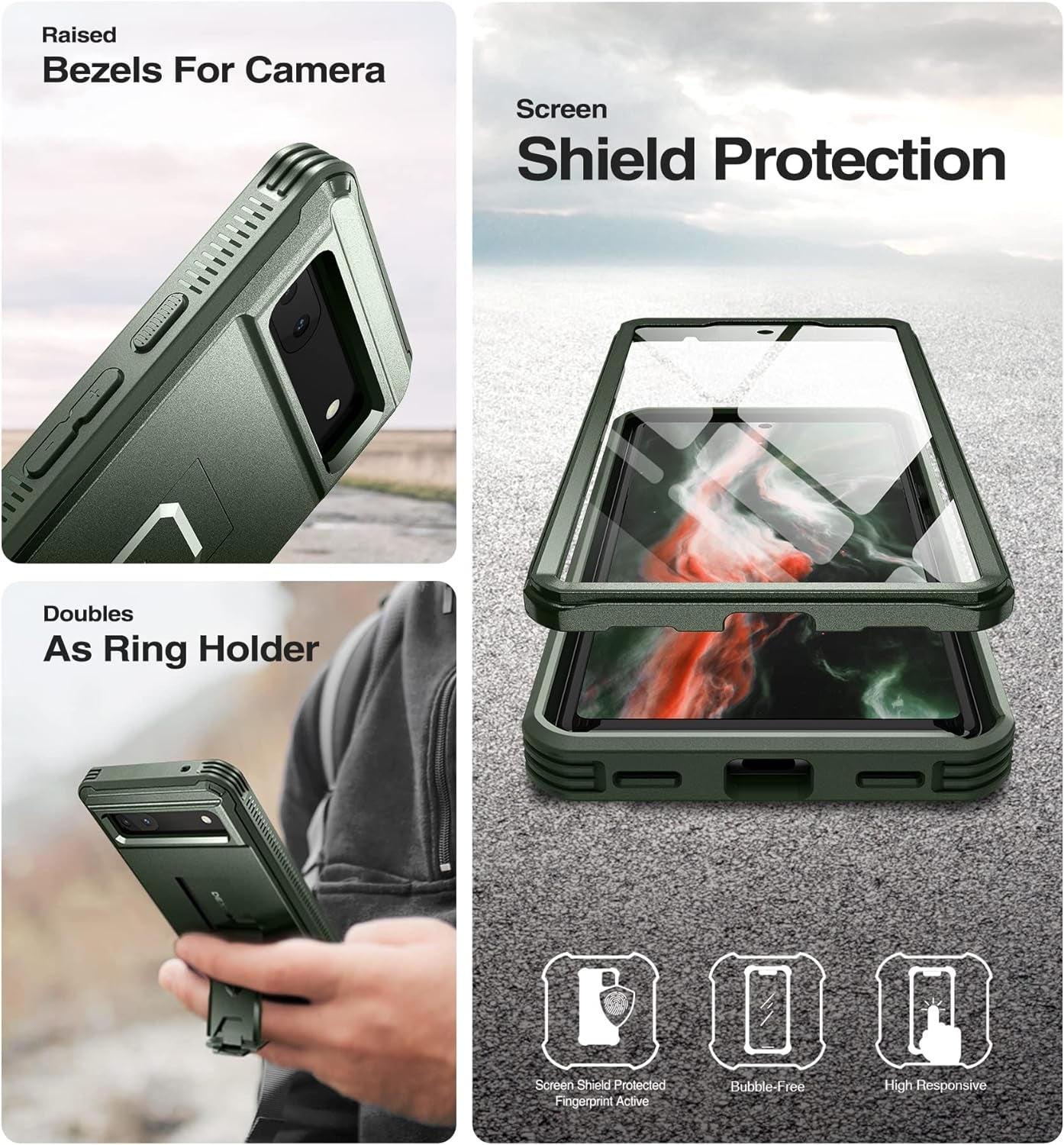 Dexnor Full Body Case for Google Pixel 6A, [Built in Screen Protector and Kickstand] Heavy Duty Military Grade Protection Shockproof Protective Cover for Google Pixel 6A (Military Green)  Dexnor   