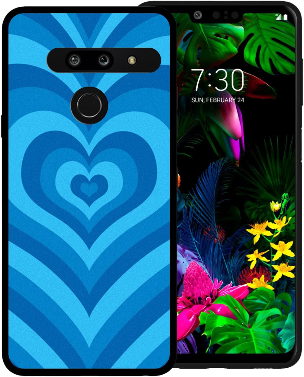 Zaztify Compatible with LG G8 Thinq, Black Heart Tunnel Center Love Swirl Cute Pattern Shockproof Protective Anti-Slip Thin Slim Soft Phone Case Cover Shell  zaztify Blue Heart  