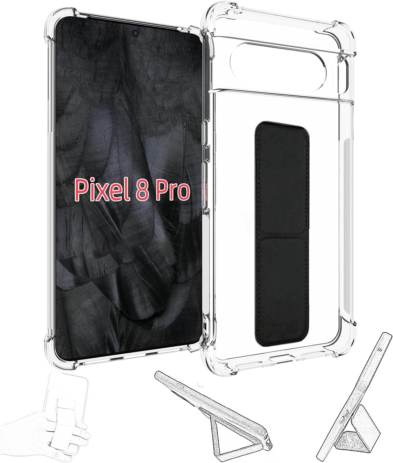 Jioeuinly for Sony Xperia 1 V Case Compatible with Sony Xperia 1 V Phone Case Cover [Adhesive Folding Support] [Shockproof Protection] Clear  jioeuinly Google Pixel 8 Pro  