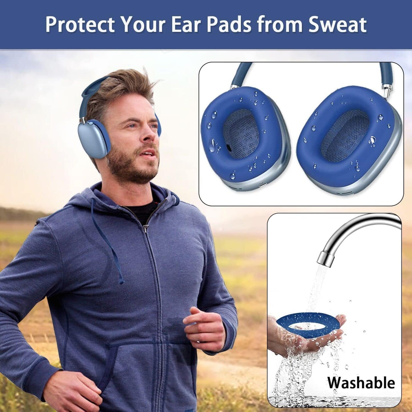 2 Pairs Ear Cushion Cover for Airpods Max, AKWOR Silicone Ear Pad Case Compatible with Airpods Max Headphones Cushions, Dirt-Resistant, Sweat-Proof and Washable(Blue and Black)  AKWOR   