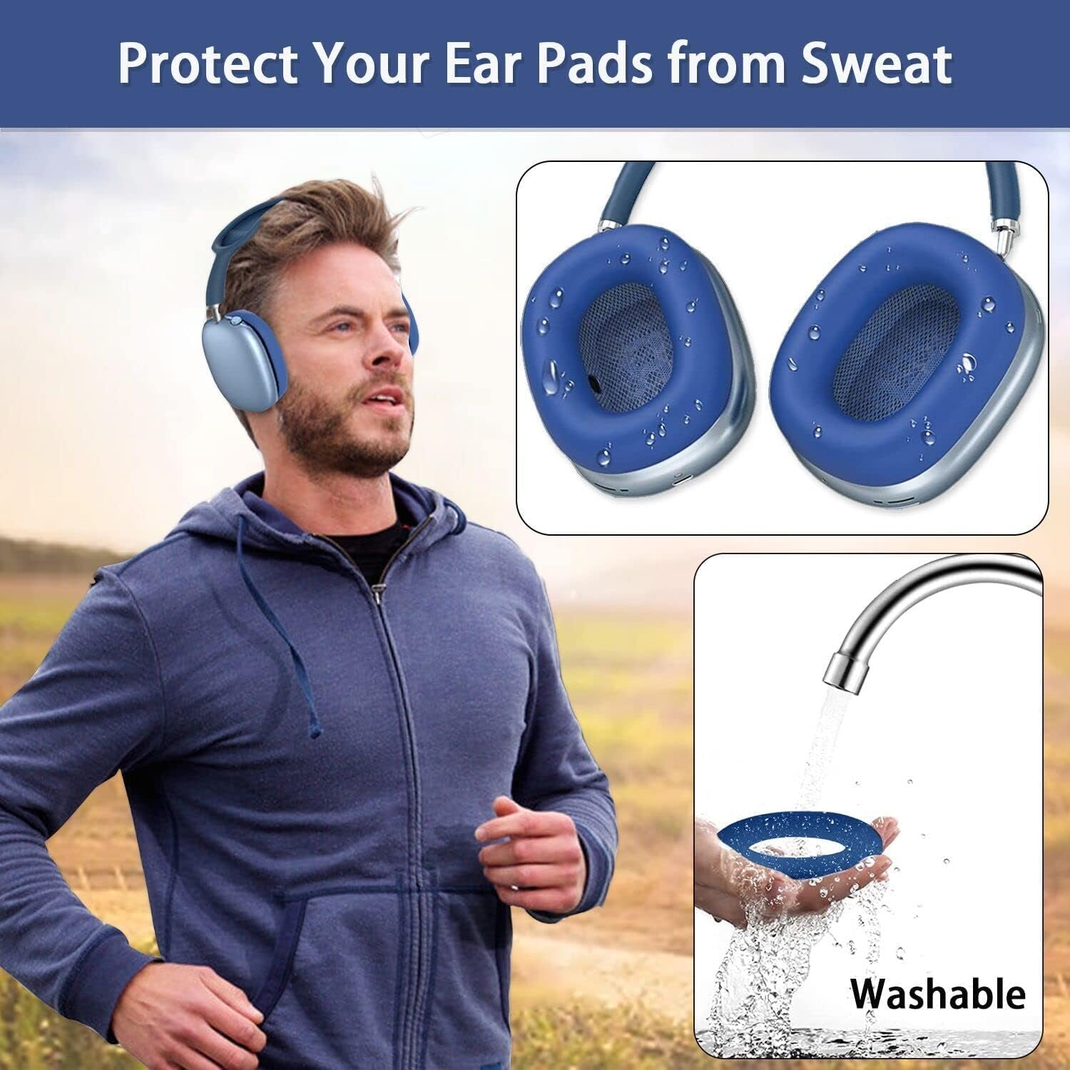 2 Pairs Ear Cushion Cover for Airpods Max, AKWOR Silicone Ear Pad Case Compatible with Airpods Max Headphones Cushions, Dirt-Resistant, Sweat-Proof and Washable(Blue and Black)  AKWOR   