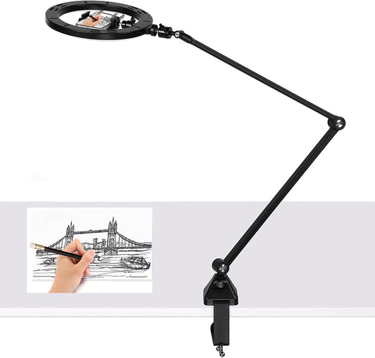 Ring Light with Stand and Phone Holder, Metal Clamp Arm with 10'' Selfie Light Compatible with Iphone 14 13 12 11 Xs Xr for Zoom Calling, Vlog, Youtube, Calligraphy, Drawing, Online Course  Acetaken Mount   