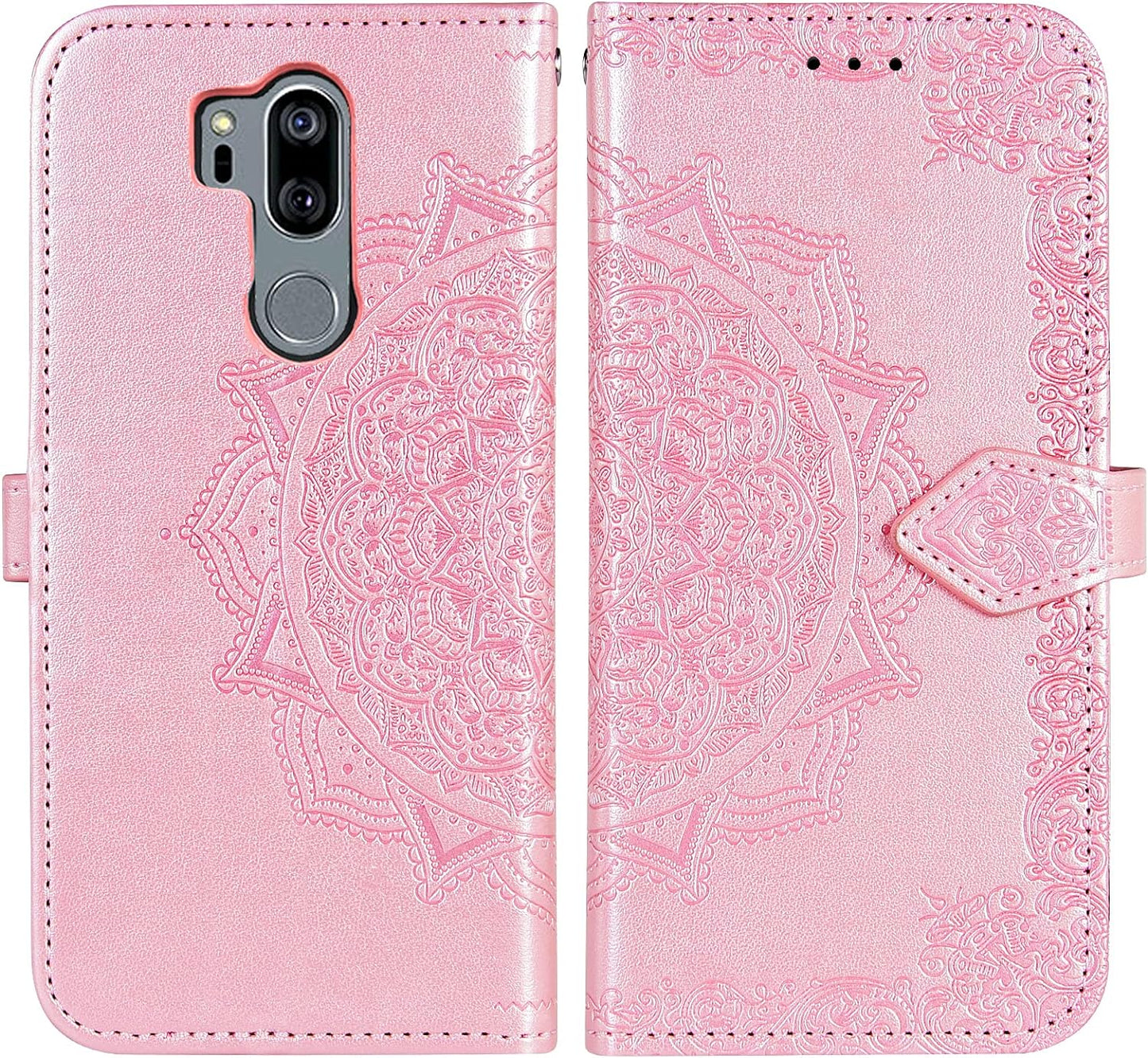 Compatible with LG G7 Thinq Wallet Phone Case Tempered Glass Screen Protector and Flip Cover Card Holder Cell for LGG7 One G 7 plus LG7 Fit Lg7Thinq 7G Thin Q G7+ G7Thinq Lgg7Thinq Women Men Rose Gold  Asuwish   