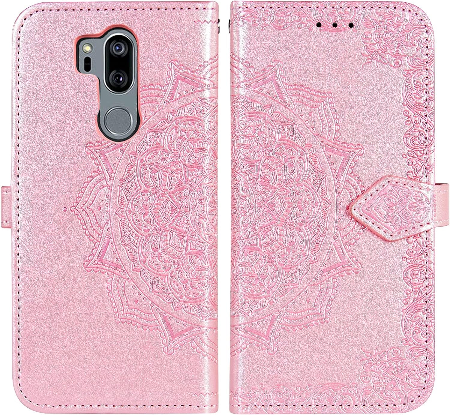 Compatible with LG G7 Thinq Wallet Phone Case Tempered Glass Screen Protector and Flip Cover Card Holder Cell for LGG7 One G 7 plus LG7 Fit Lg7Thinq 7G Thin Q G7+ G7Thinq Lgg7Thinq Women Men Rose Gold  Asuwish   