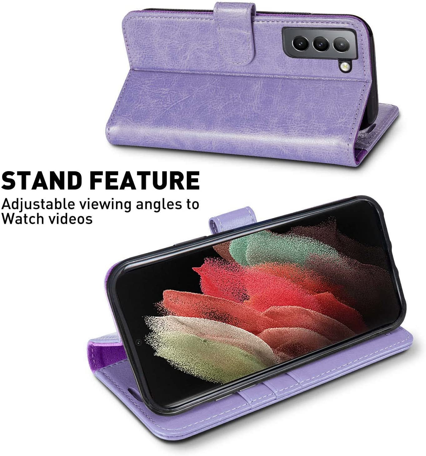 MONASAY Wallet Case for Galaxy S21+Plus 5G, 6.7 Inch [Screen Protector Included][Rfid Blocking] Flip Folio Leather Cell Phone Cover with Credit Card Holder, Lavenders  MONASAY   