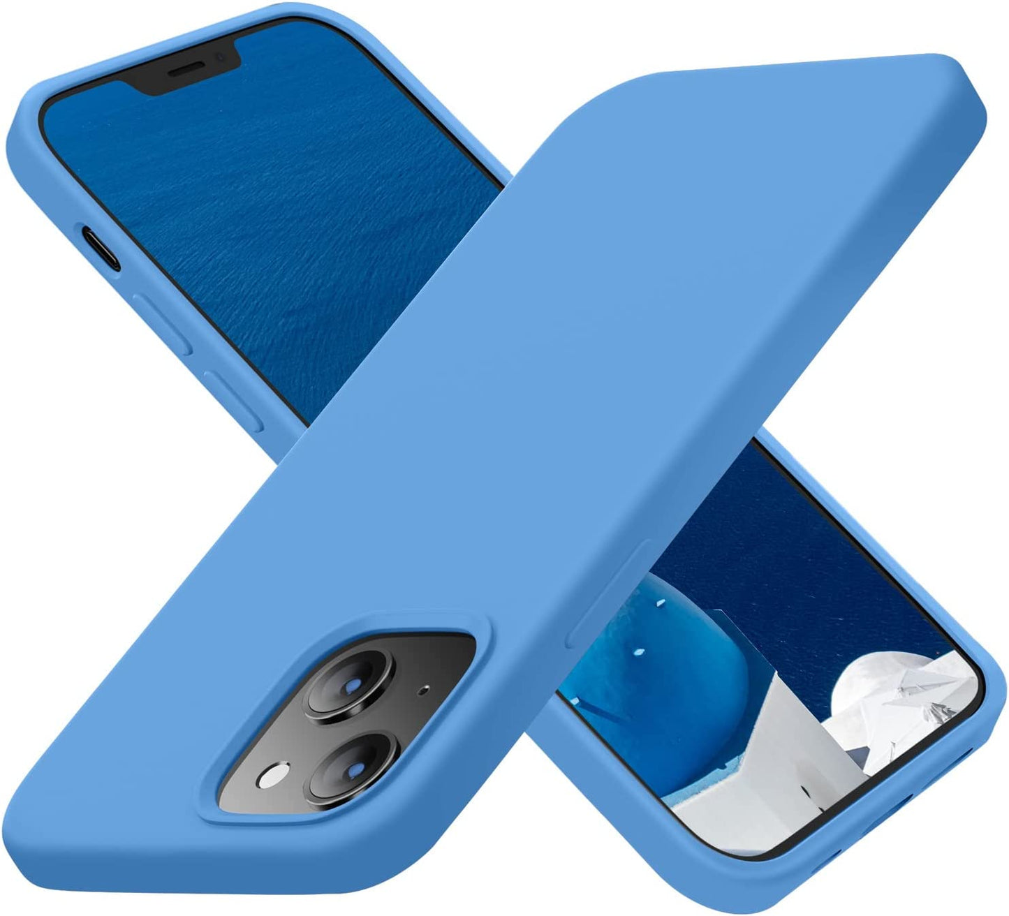 Cordking Designed for Iphone 13 Case, Iphone 14 Case, Silicone Ultra Slim Shockproof Protective Phone Case with [Soft Anti-Scratch Microfiber Lining], 6.1 Inch, Alpine Green  Cordking Blue  