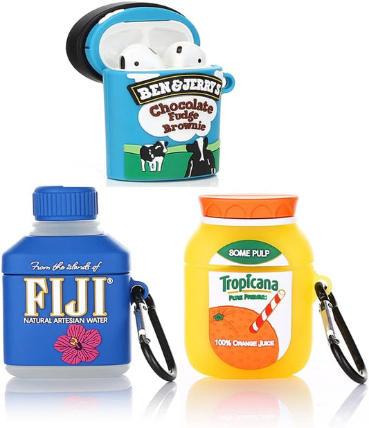 (3Pack) Case for Airpods 1 and Airpods 2, BGAANM Cartoon Silicone Case Protective Cover with Cute Funny Skin Design, with Keychain (Juice+Icecream+Bottle)  BGAANM   
