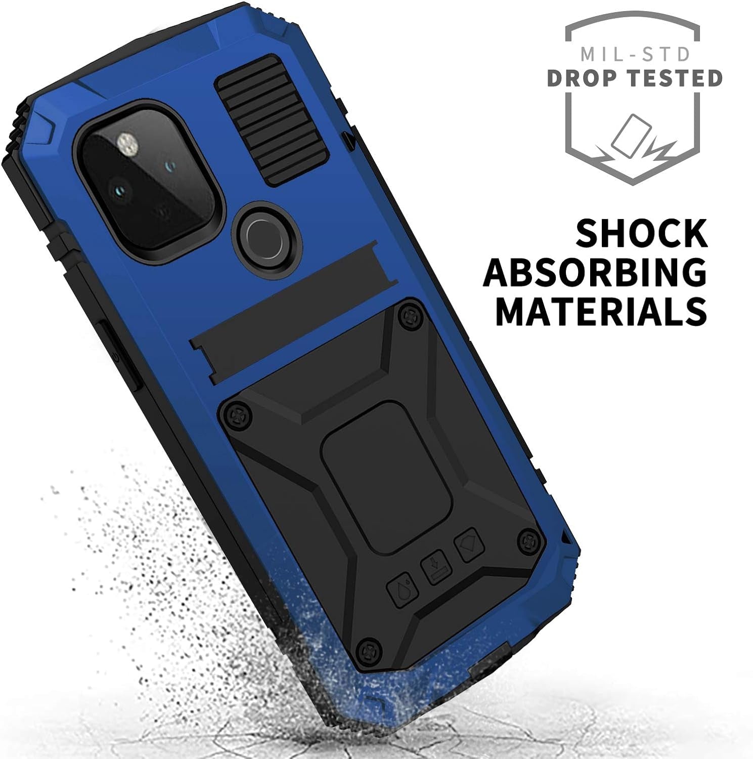 Simicoo Google Pixel 4A 5G Bumper Silicone Case Military Shockproof Heavy Duty Rugged Case Built-In Screen Protector Stand Cover for Google Pixel 4A 5G (Blue, Pixel 4A 5G)  Simicoo   