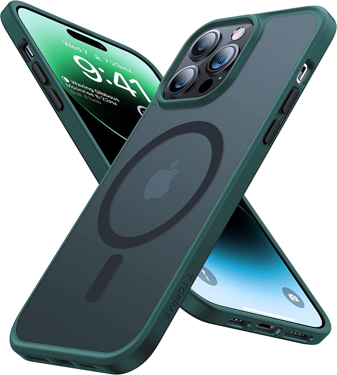 TORRAS Magnetic Designed for Iphone 14 Pro Case, Military Grade Drop Tested, Compatible with Magsafe, Slim Protective Matte Silicone for Iphone 14 Pro Phone Case, 6.1", Translucent Back/Green Edge  TORRAS D Translucent Back & Green Edge  