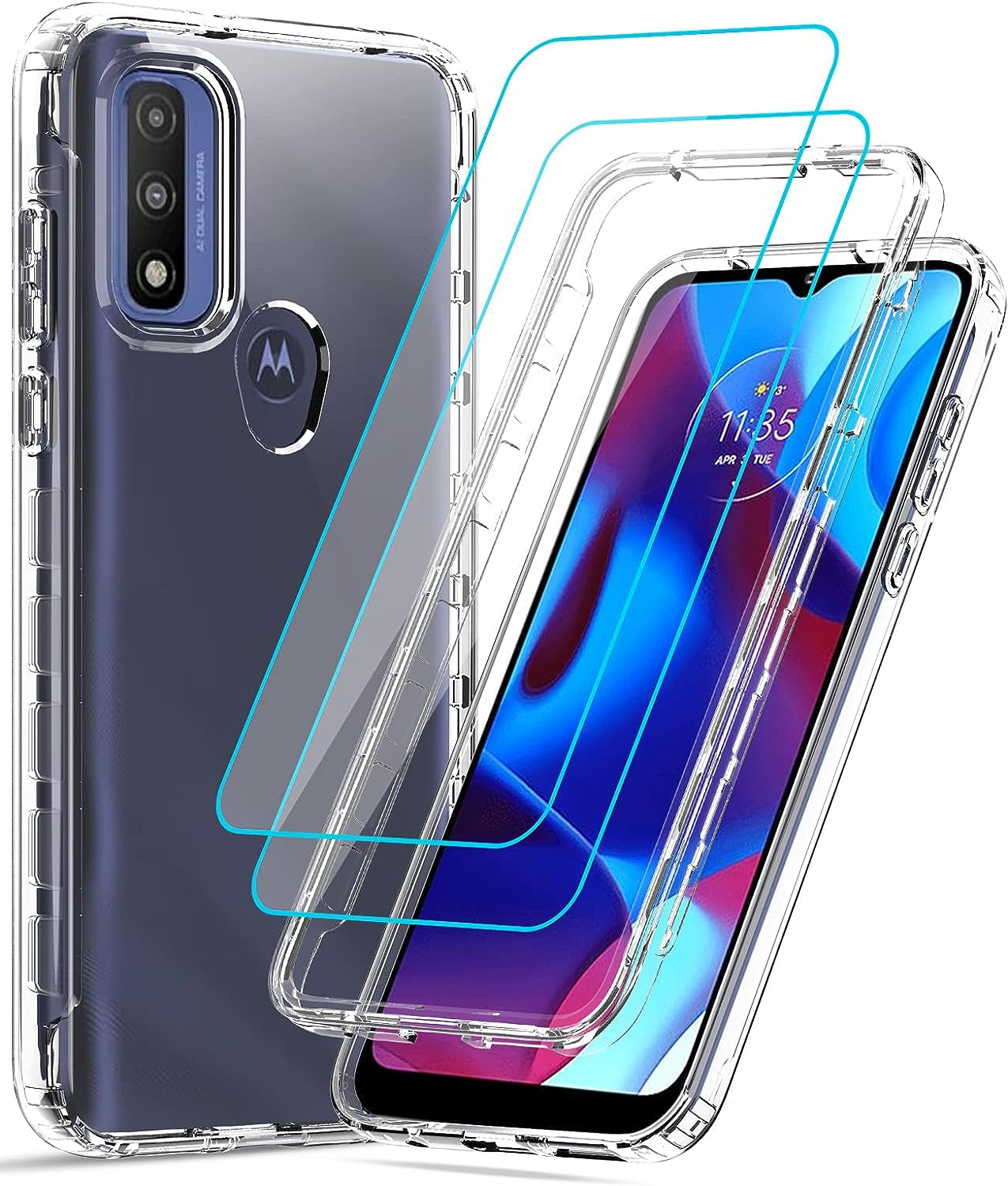 Leyi for Moto G Power 2022 Case: Moto G Pure Phone Case with [2 X Tempered Glass Screen Protector], Full-Body Shockproof Soft Liquid Silicone Protective Phone Cover Case for Motorola G Pure, Mint  LeYi G Pure/G Power 2022/G Play 2023 Clear  