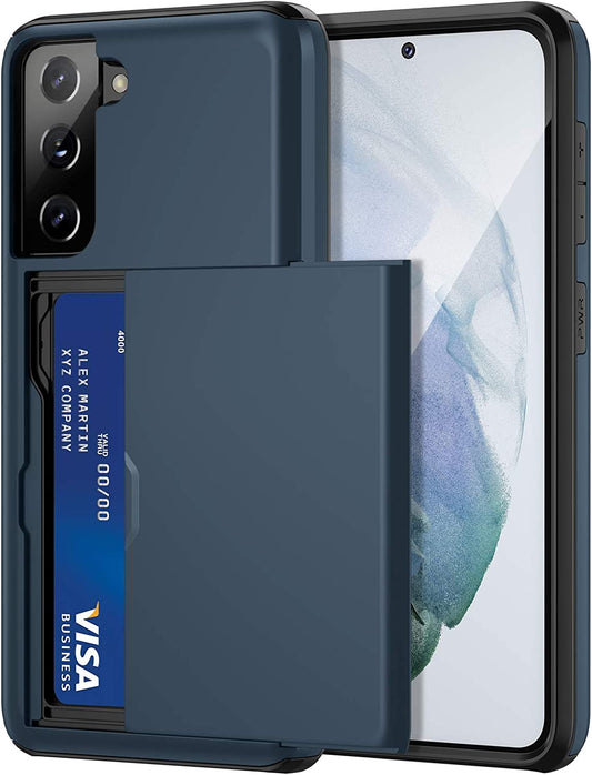 Jiunai for Samsung S21 Case, Galaxy S21 Case Credit Card Ids Cash Holder Shell Wallet Case Slide Cover Dual Layer Hard PC Soft TPU Rubber Cover Phone Case for Samsung Galaxy S21 5G 6.2'' 2021 Navy  Jiunai   
