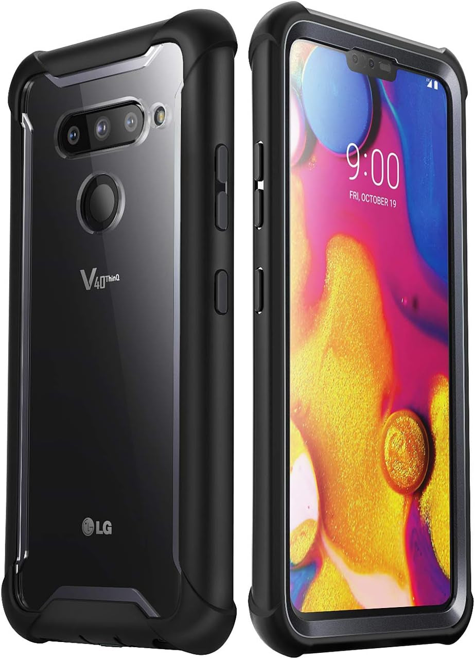 I-Blason Ares Designed for LG V40 Case, LG V40 Thinq 2018 Release, Full-Body Rugged Clear Bumper Case with Built-In Screen Protector, Black  i-Blason   